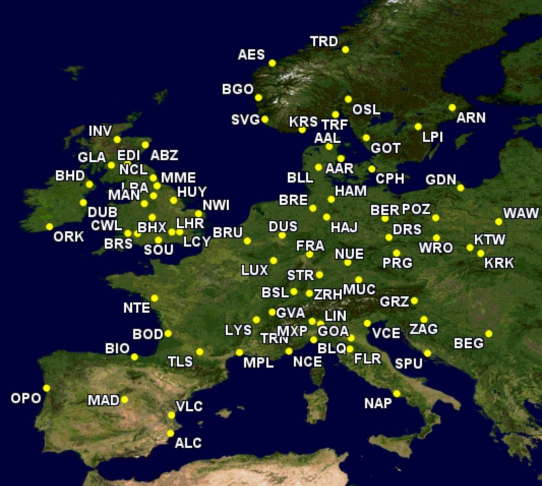 KLM Cityhopper's route network Dec 1st-7th 2022
