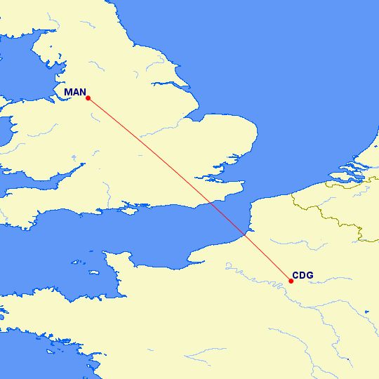 Route map Paris to Manchester