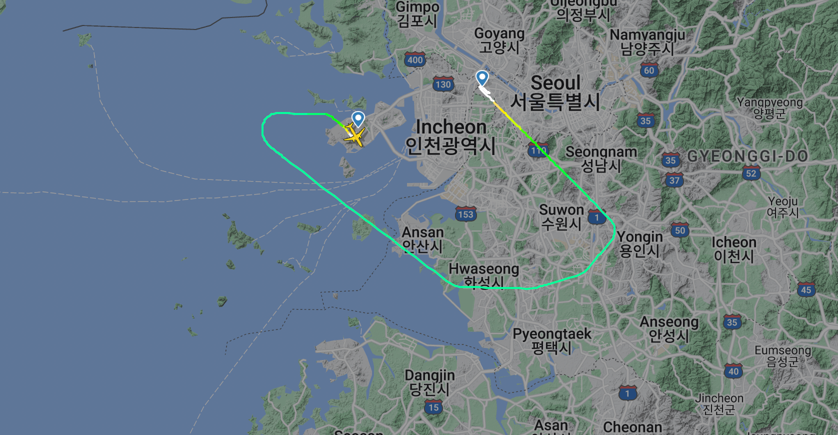 Flight path ICN to GMP