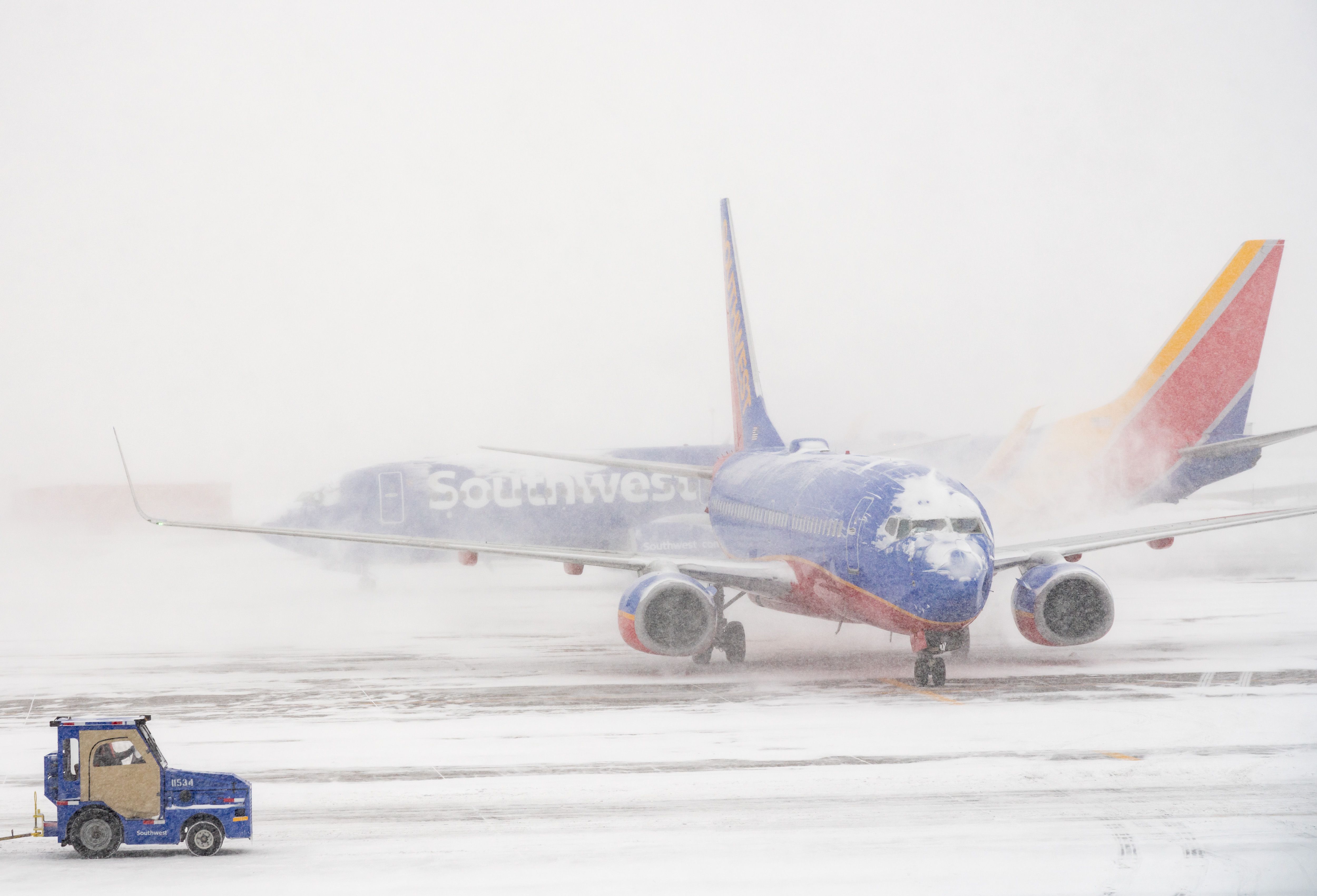 Southwest Airlines aircraft in the snow