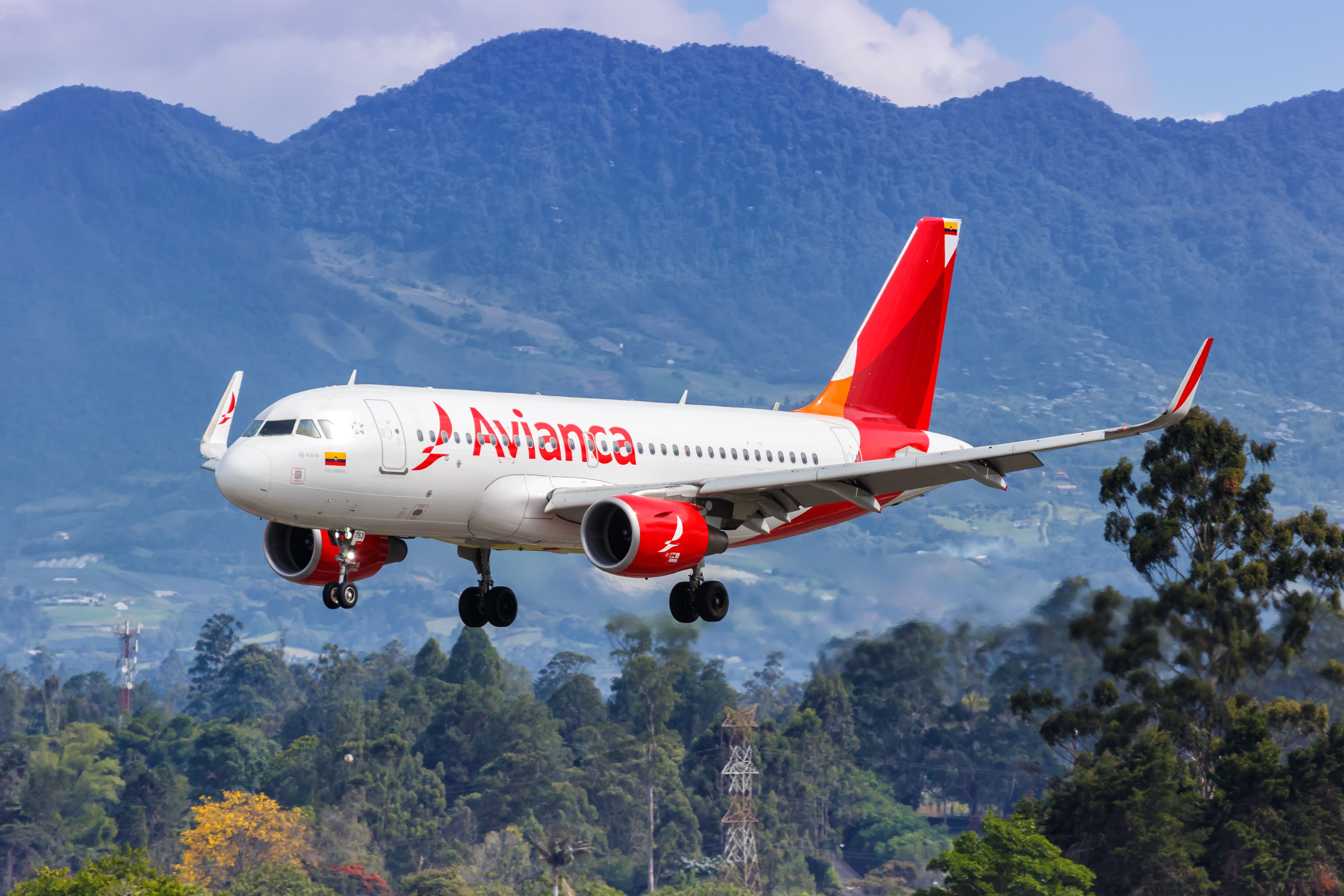 An Avianca plane landing in Medellín