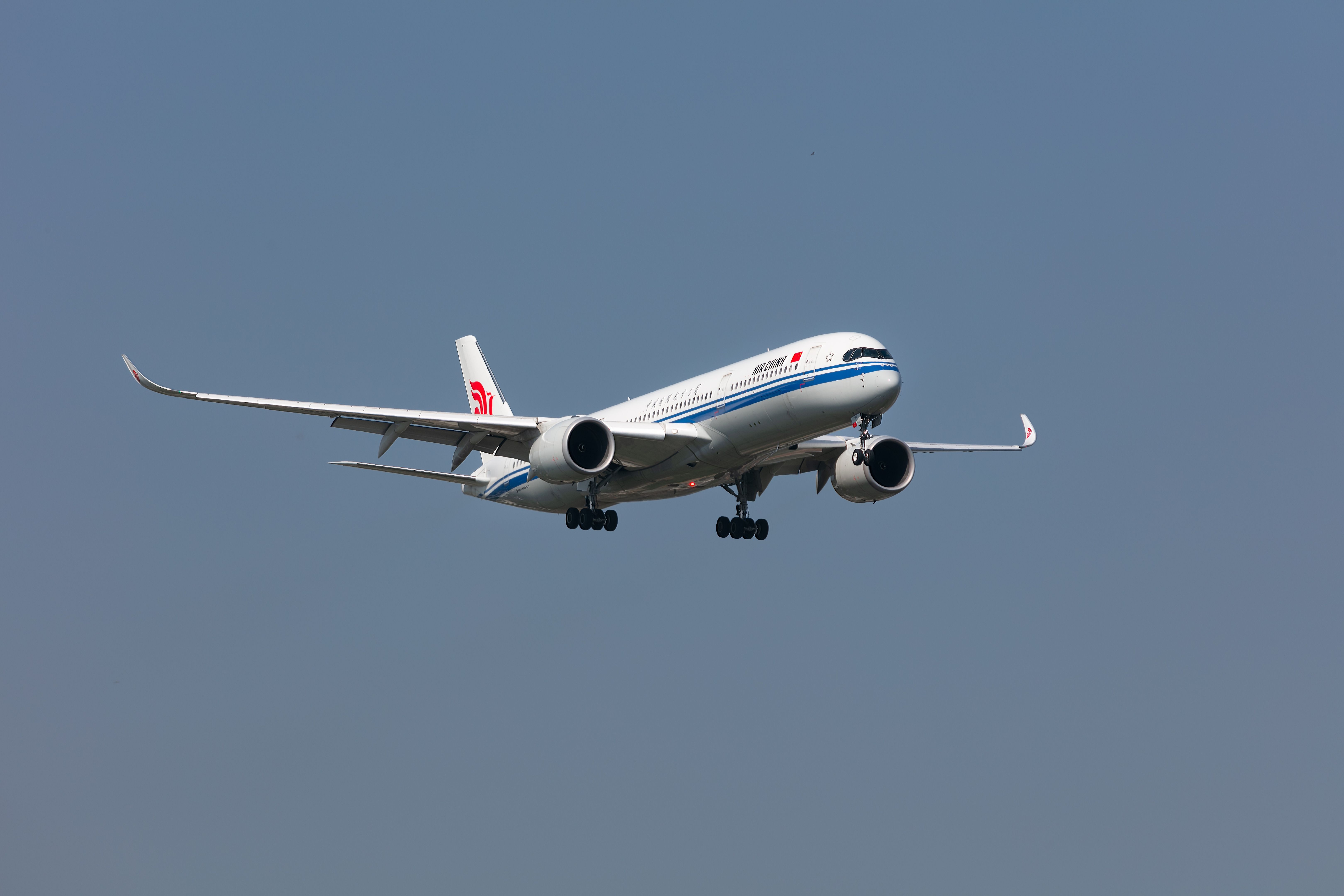 Air China Airbus A350 landing at London Heathrow Airport, April 2022