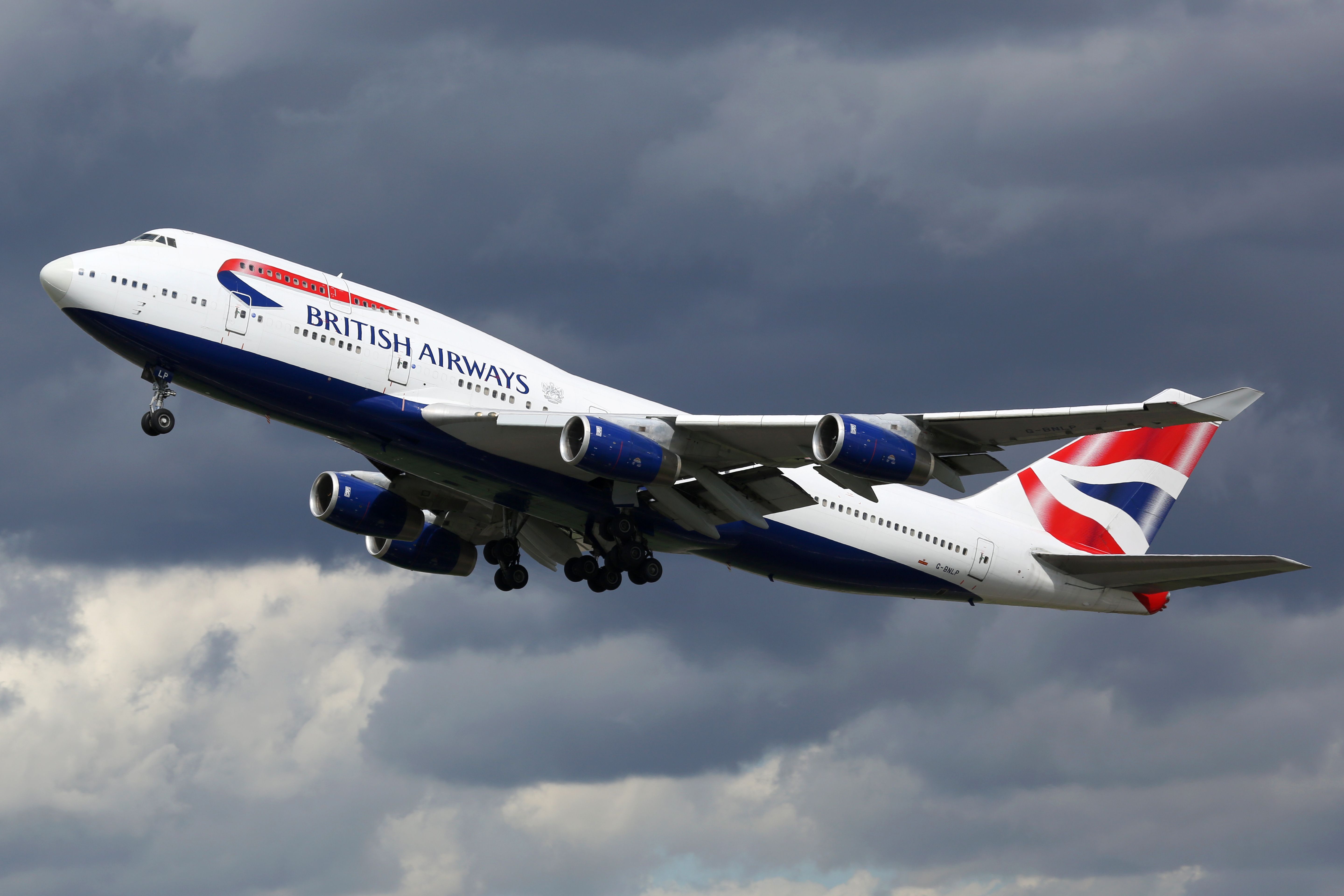 A British Airways Boeing 747 flying in the sky.