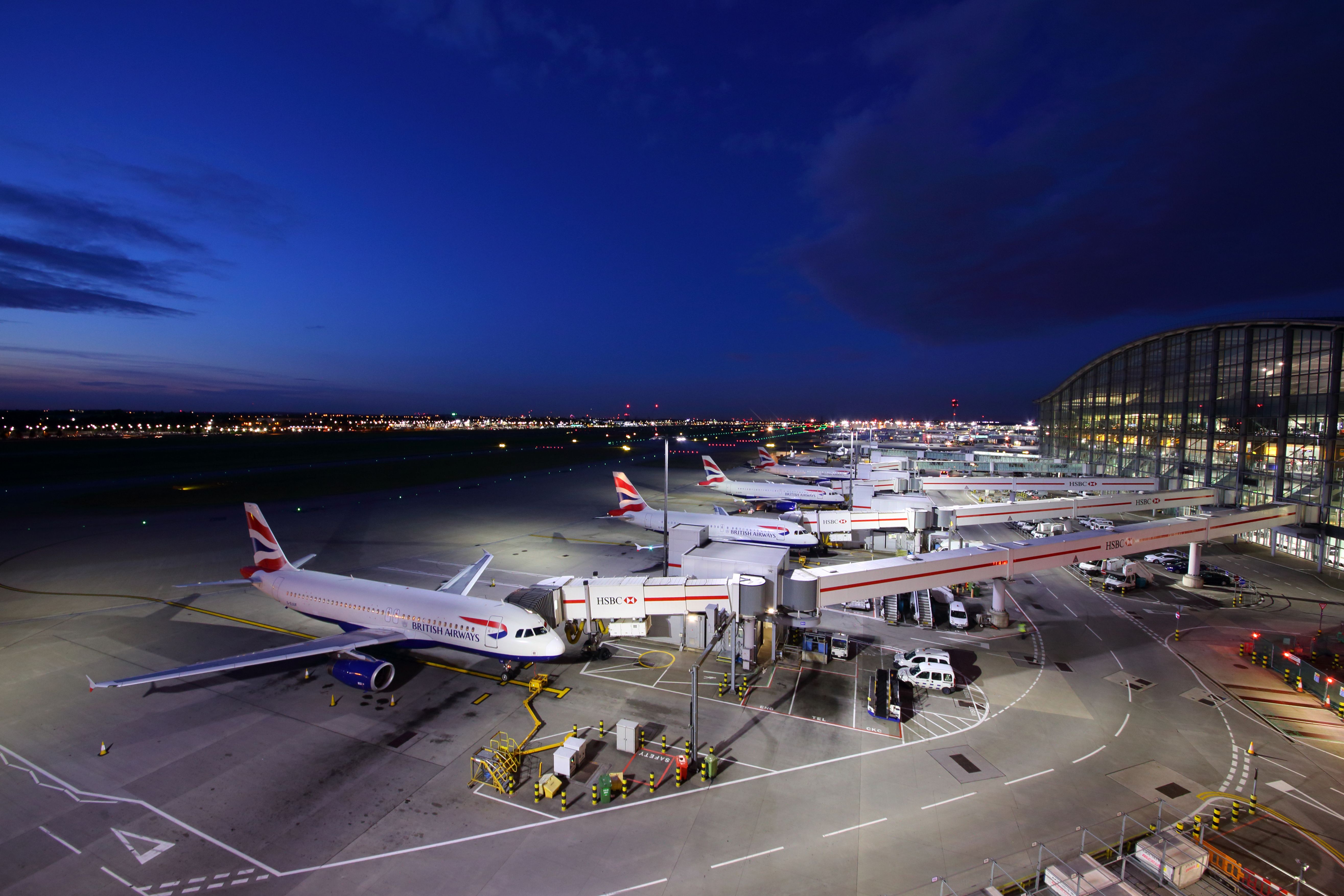 Heathrow airport with british airways planes at gates