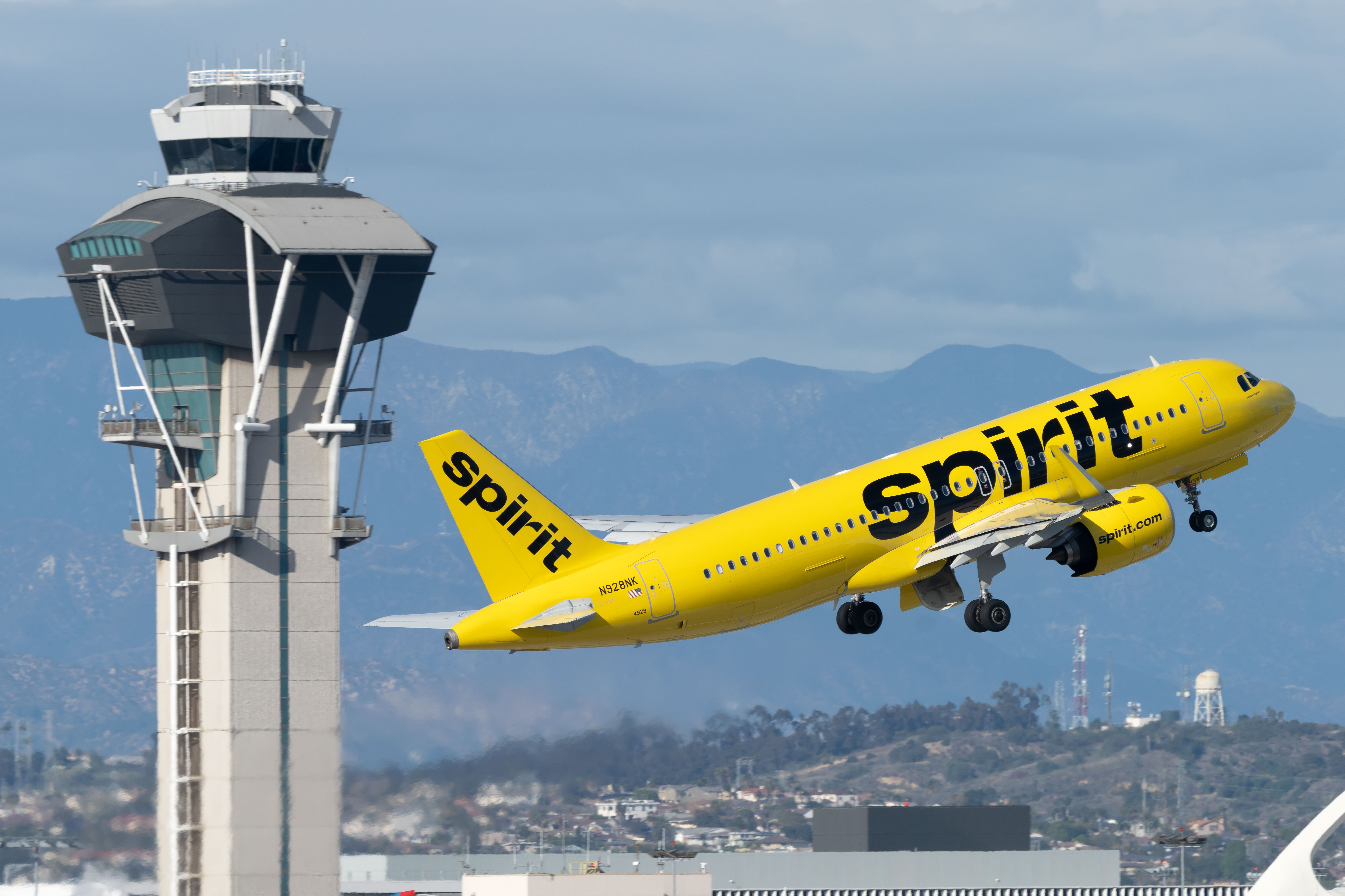 Spirit Airlines Airbus A320neo taking off from Los Angeles International Airport