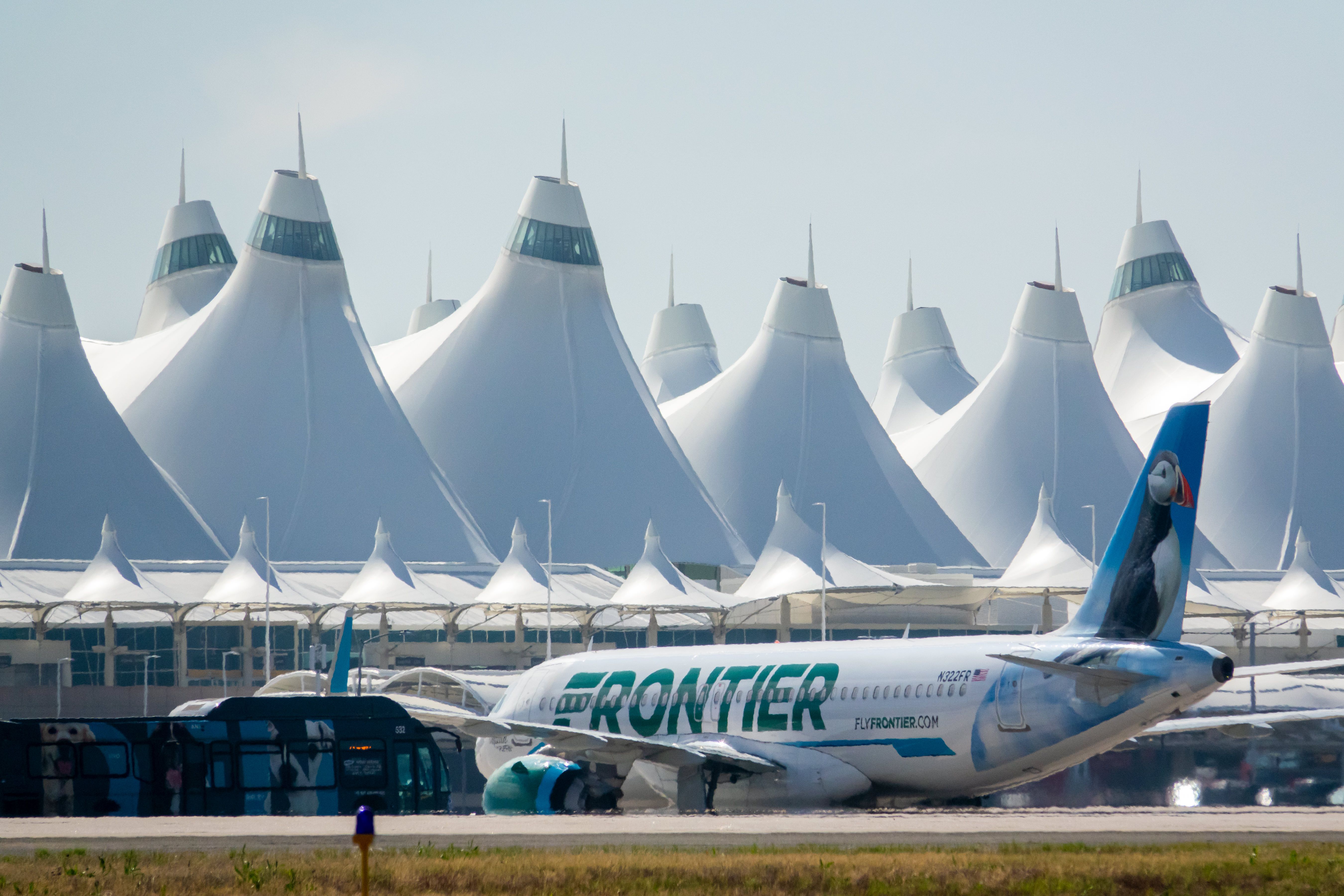 Denver International Airport roof with frontier airplane