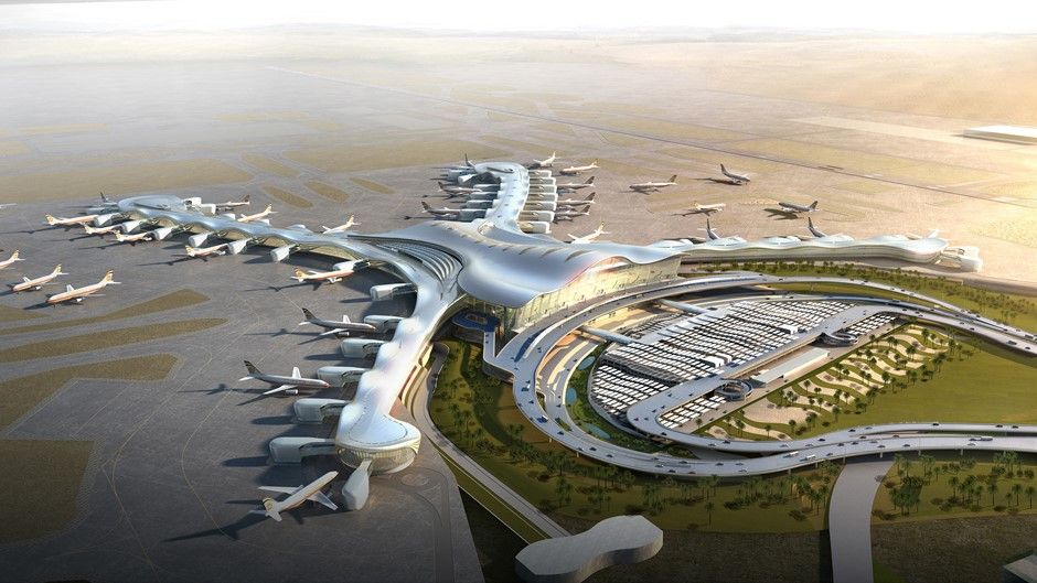 Concept art of the new Midfield Terminal at Abu Dhabi International Airport.