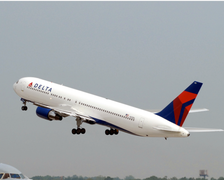 Delta's Boeing 767-400 takes off into the skies,