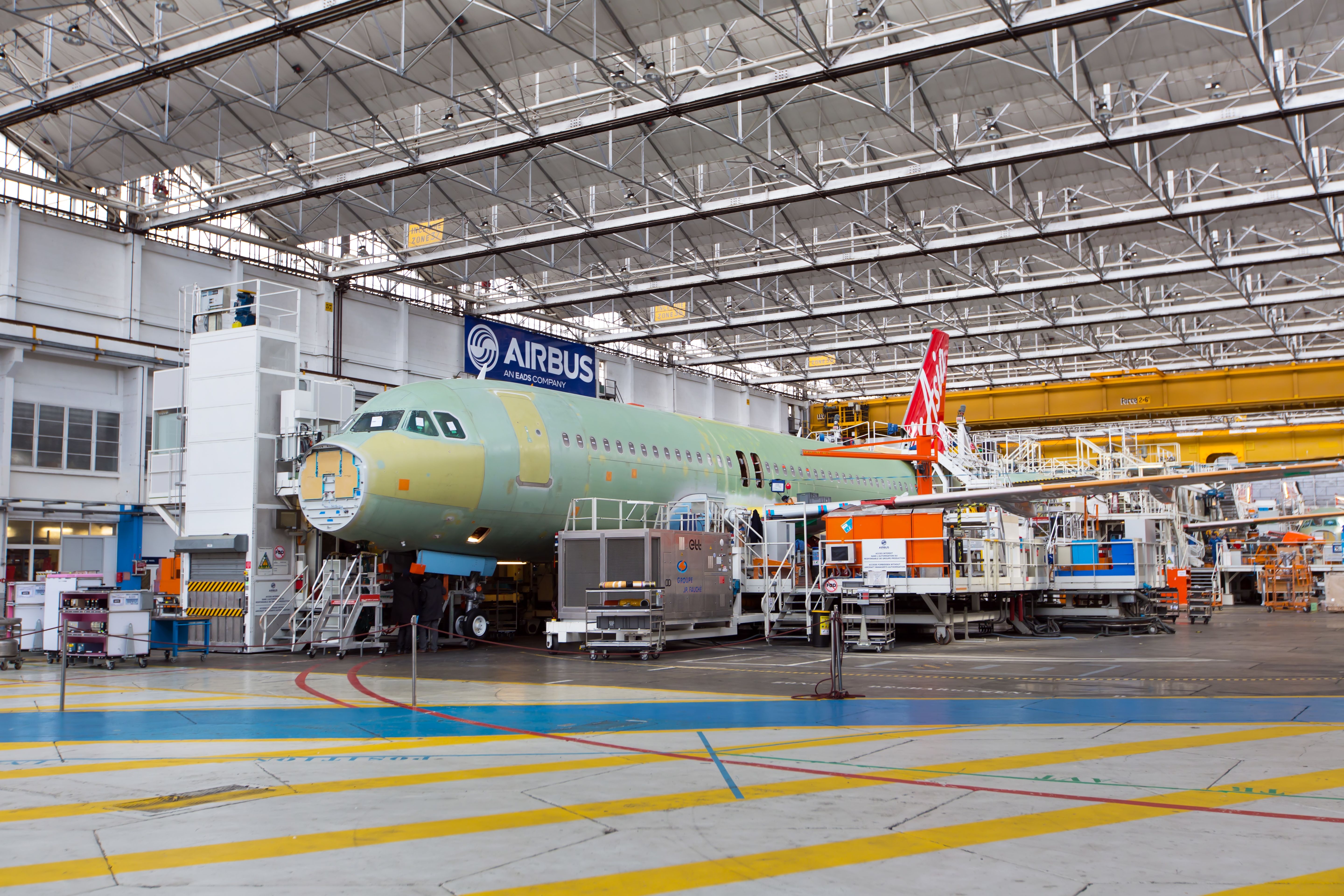 An AirAsia Airbus A320 being manufcatured in the Airbus plant in Toulouse.