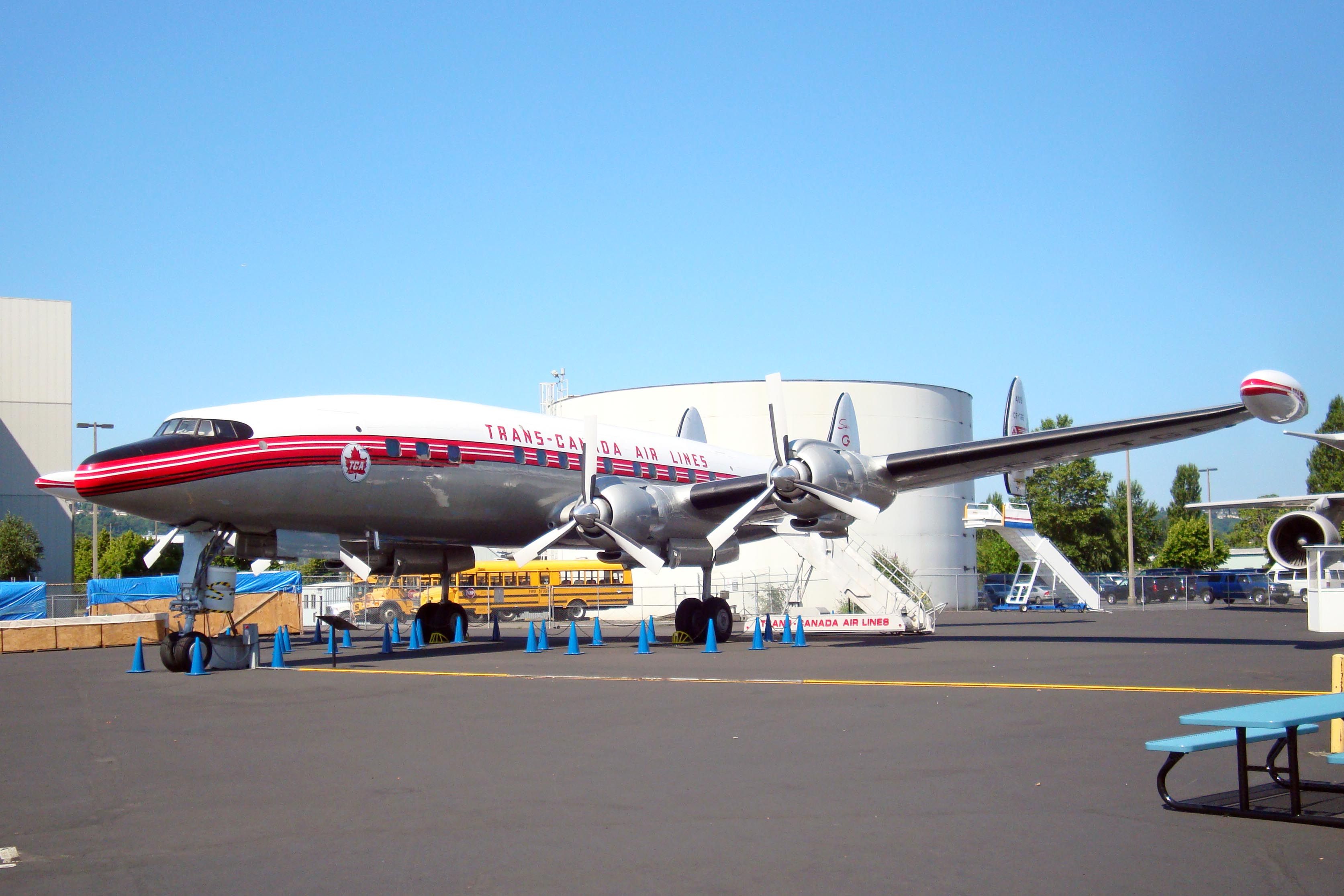 A Trans Canada Super Constellation on display at a museum.