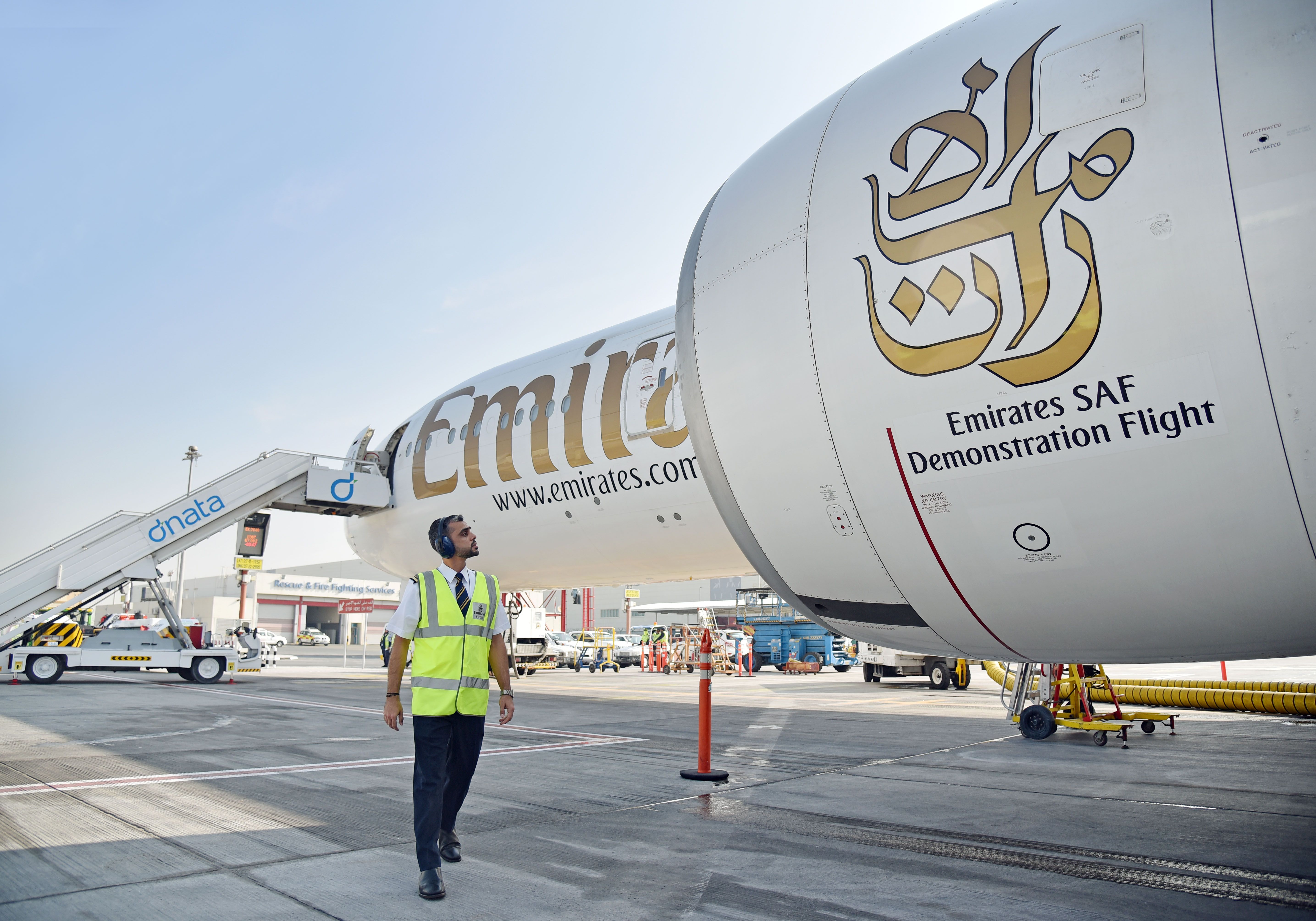 Emirates Boeing 777 prepared for demonstration flight.