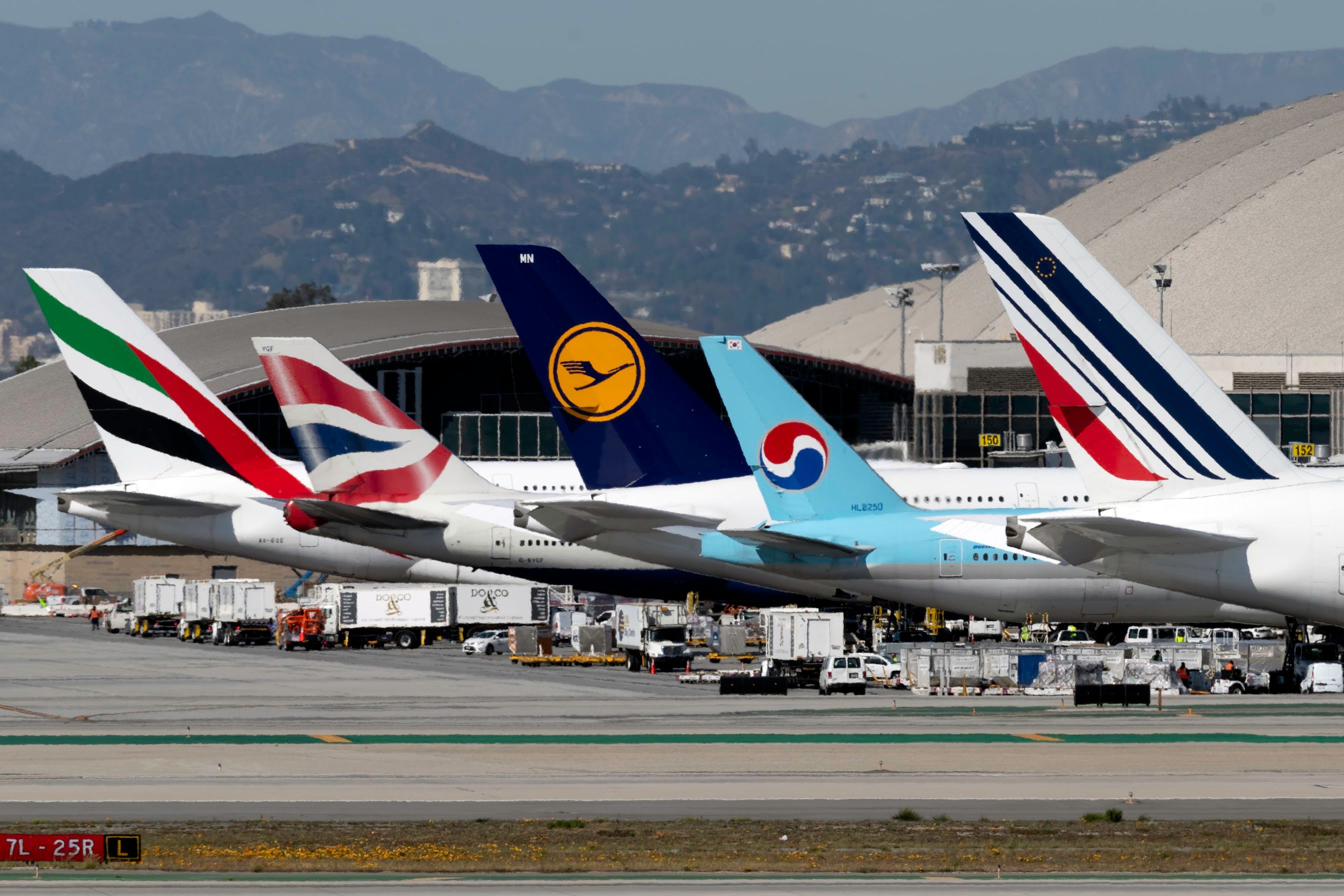 Various widebody aircraft parked at Tom Bradley Terminal, Los Angeles Int'l.