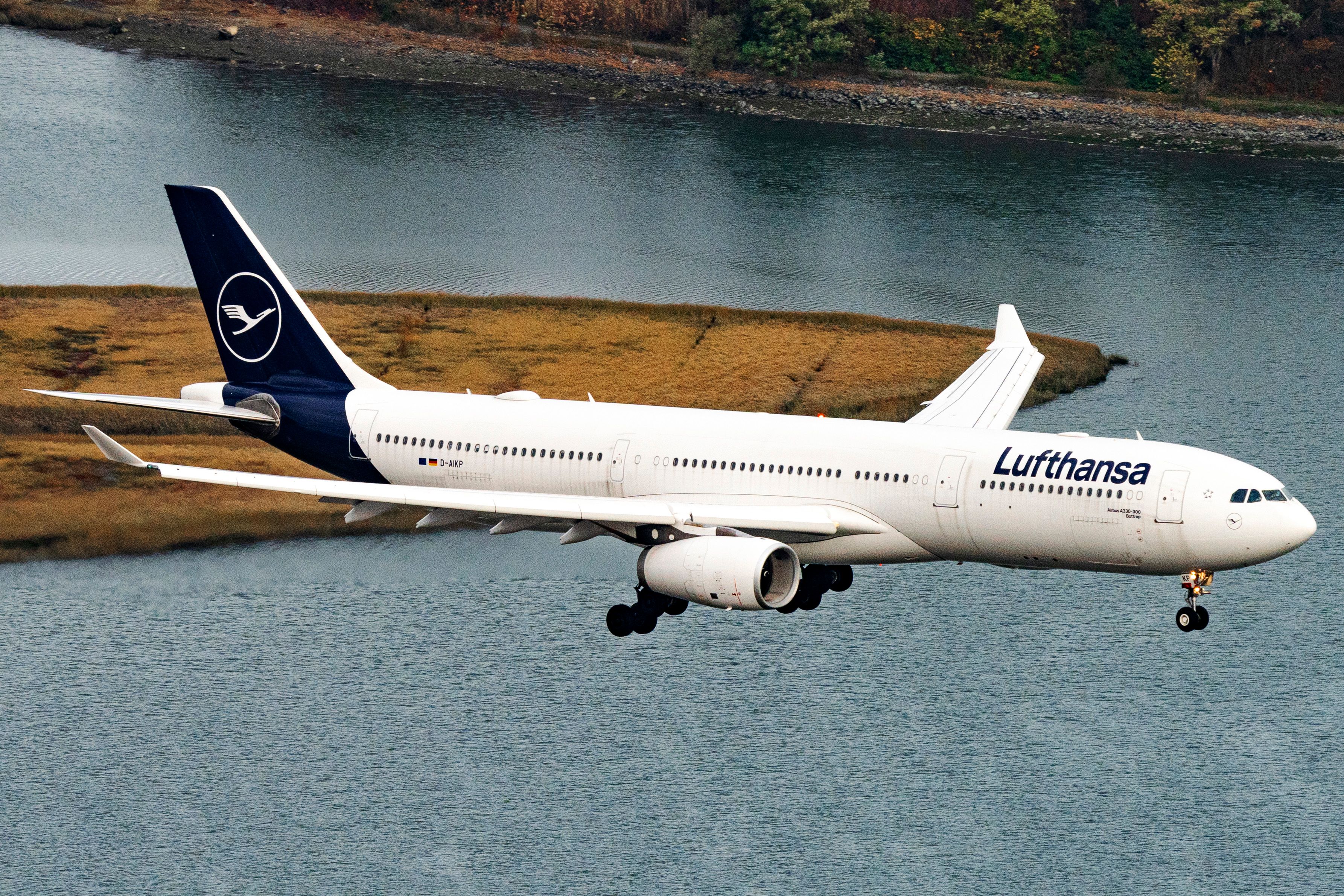 Lufthansa Airbus A330-343 landing at Boston Logan International Airport
