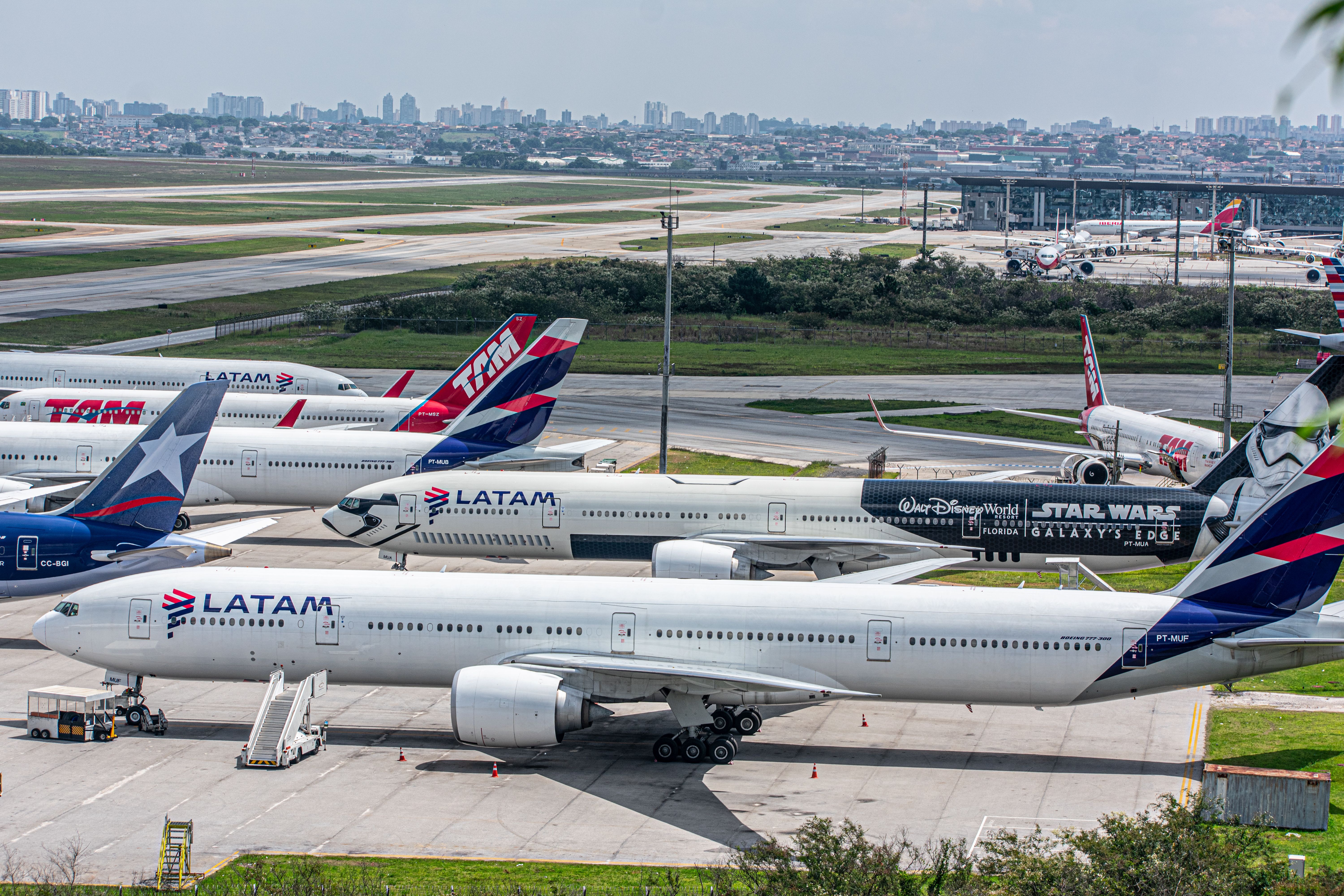 Several LATAM Brasil aircraft parked