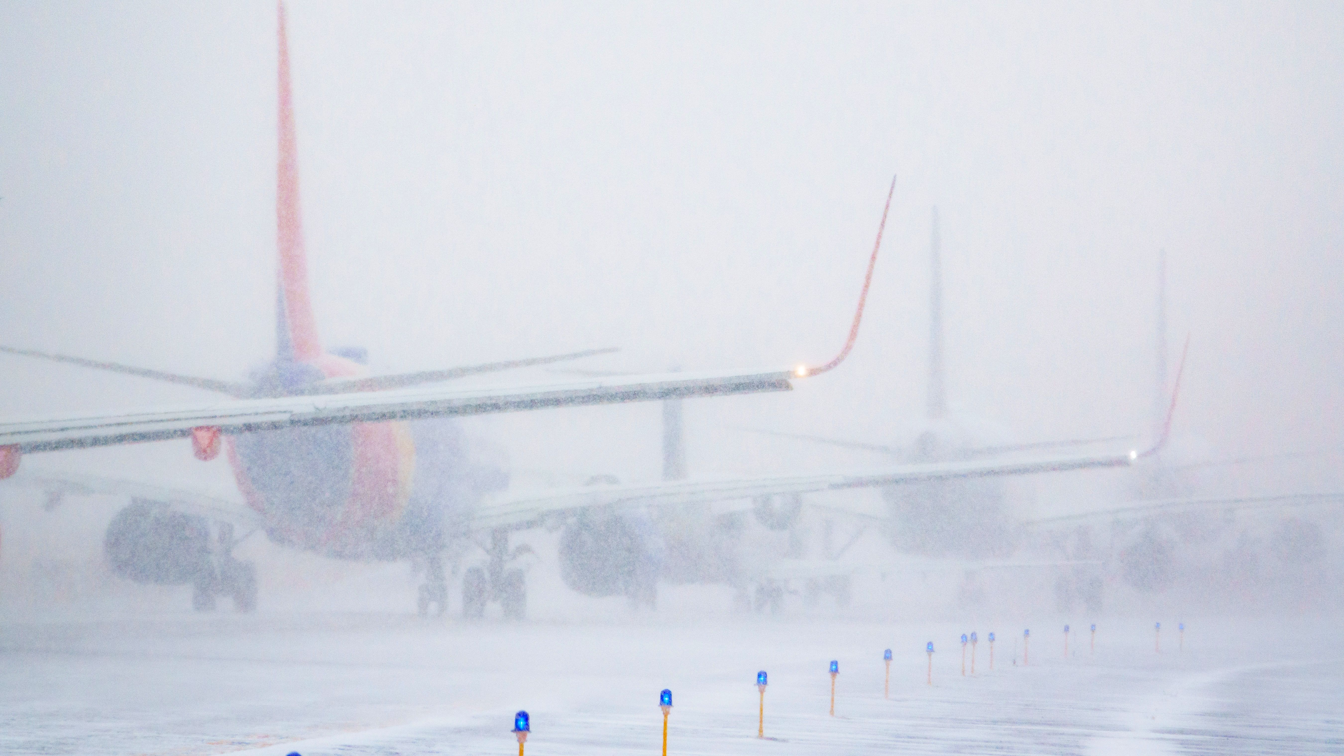 Southwest Airlines Boeing 737's lined up at Denver International Airport in the snow