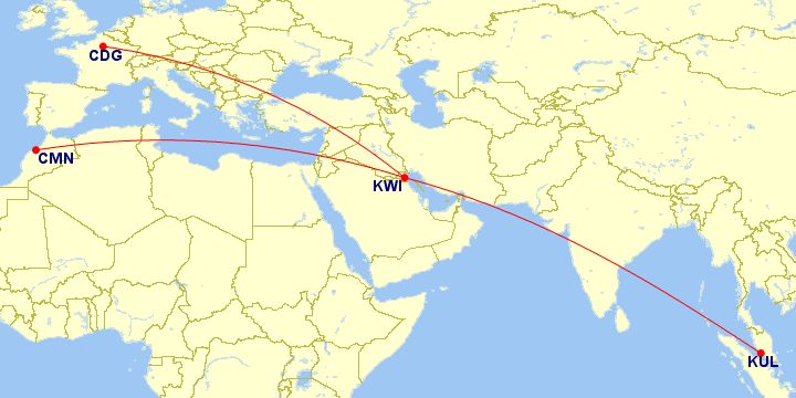 Kuwait Airways A330 destinations