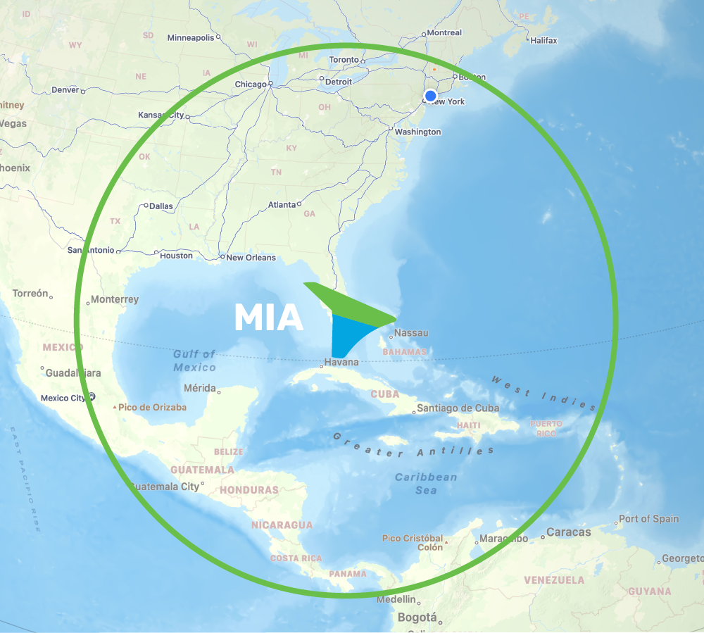 GlobalX Airbus A321 Range from Miami hub
