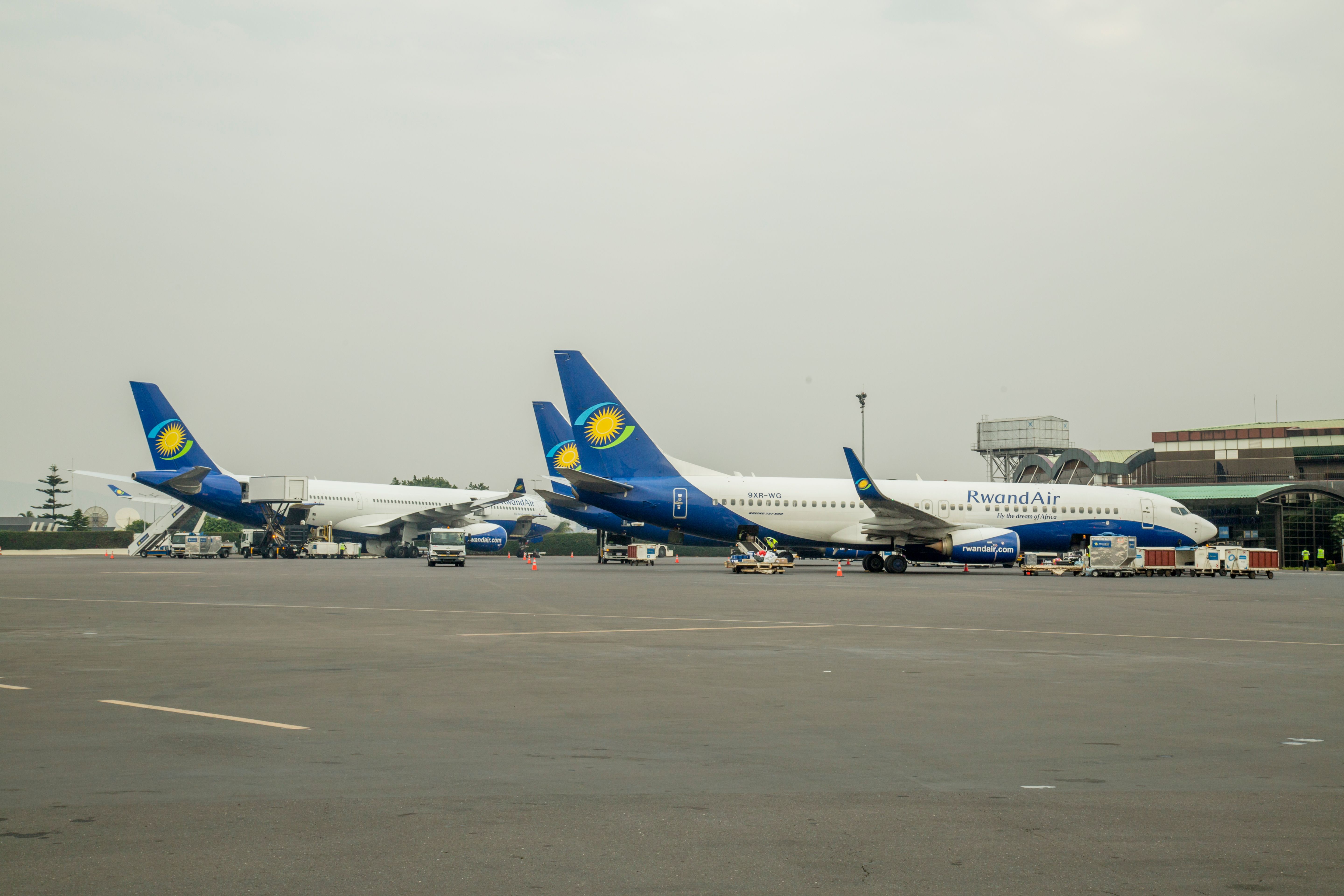 Several RwandAir aircraft parked