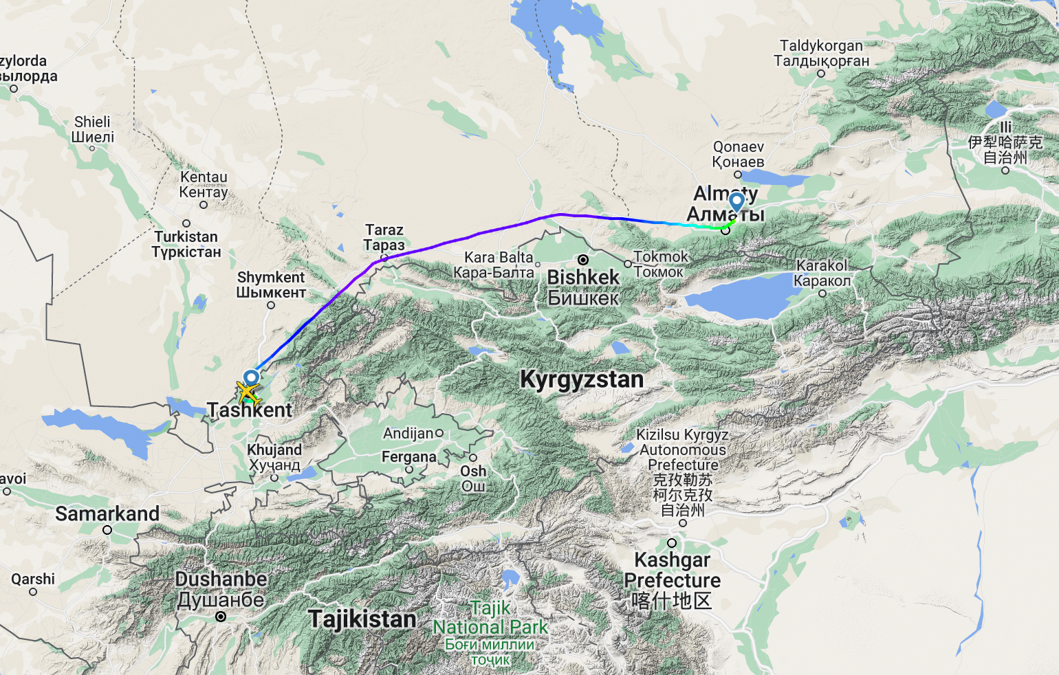 Air Astana A312neo flight path turbulence