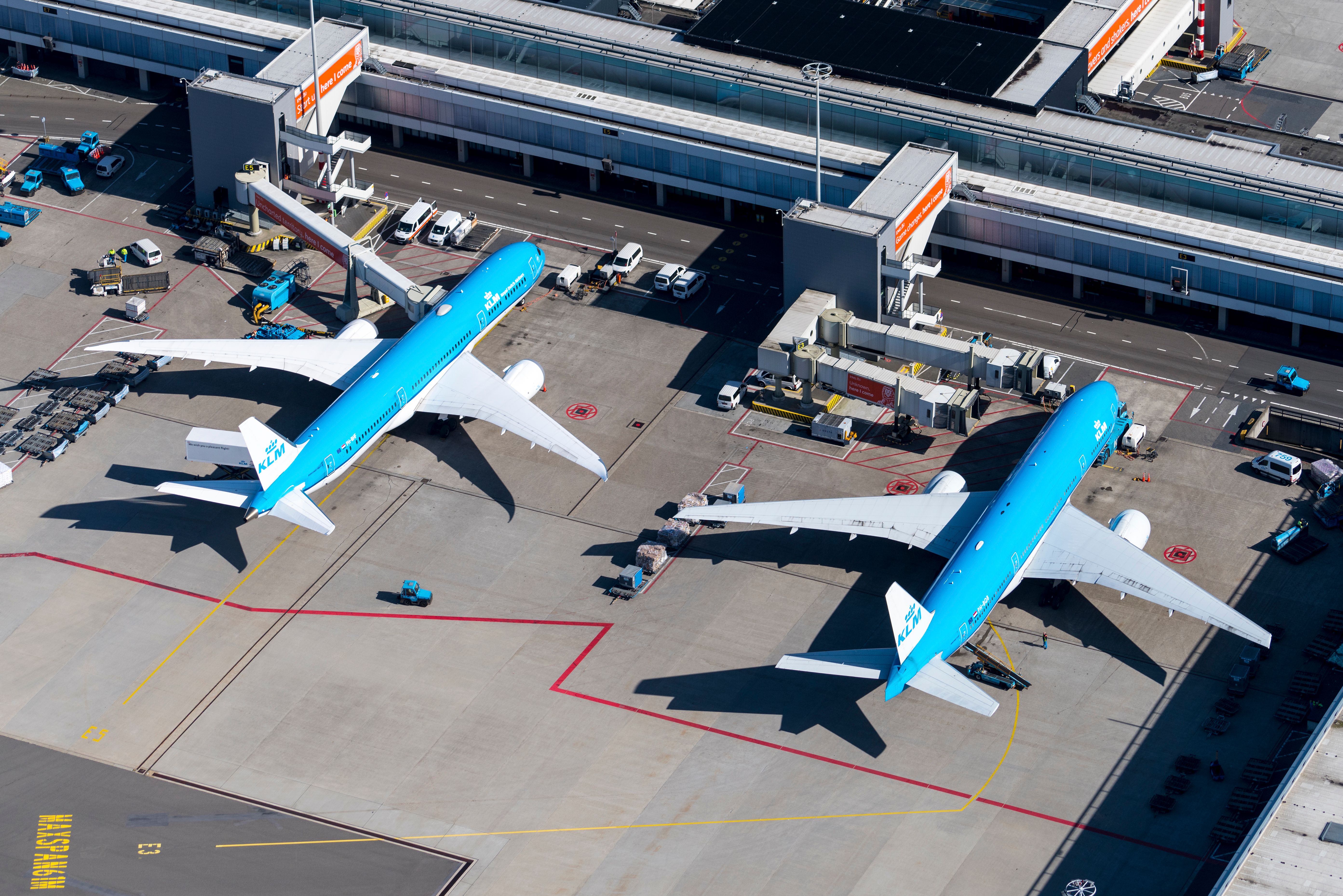 KLM Boeing 777 and 787 Aerial View at Amsterdam Schiphol