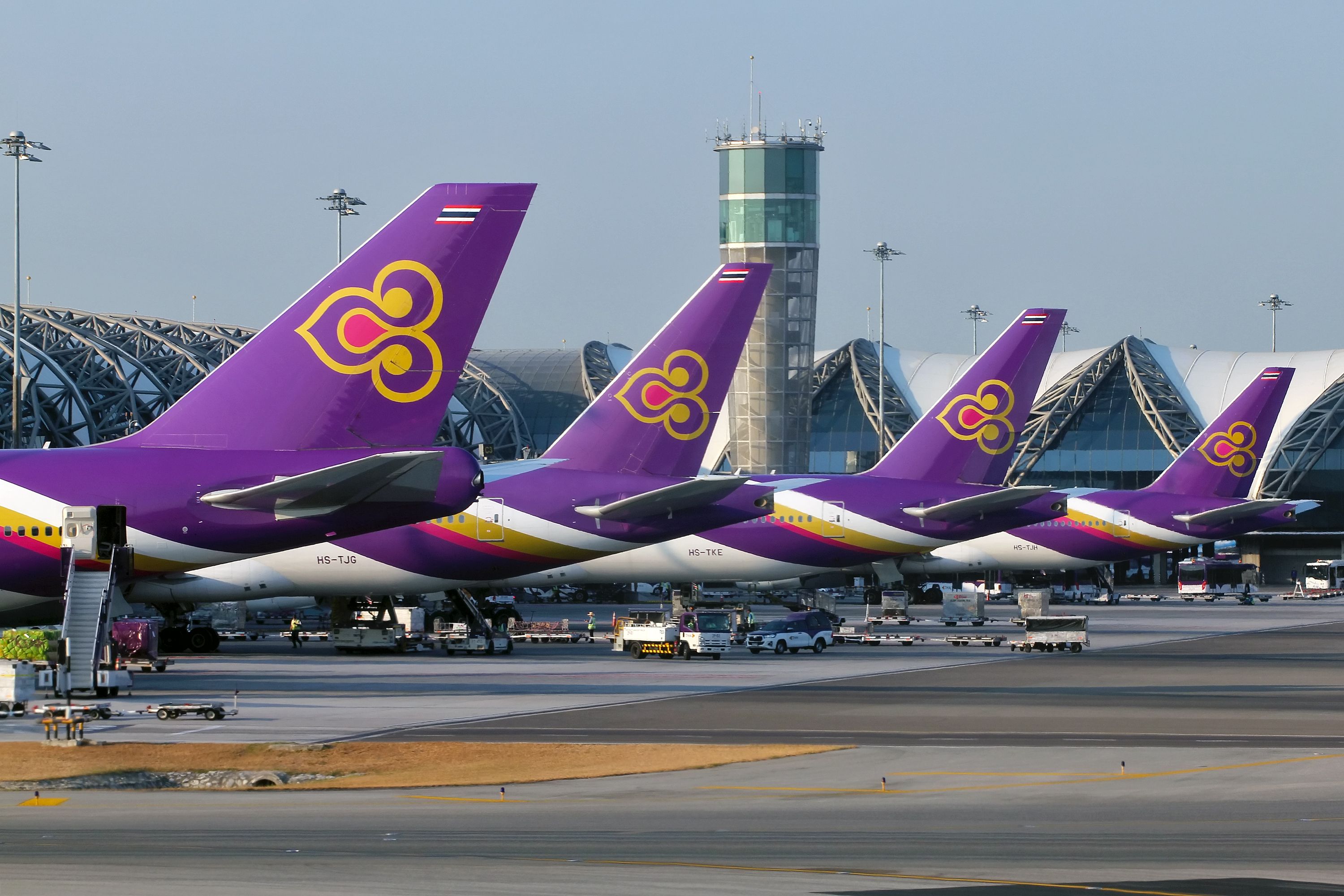 Thai Airways Aircraft Tails At Bangkok Airport