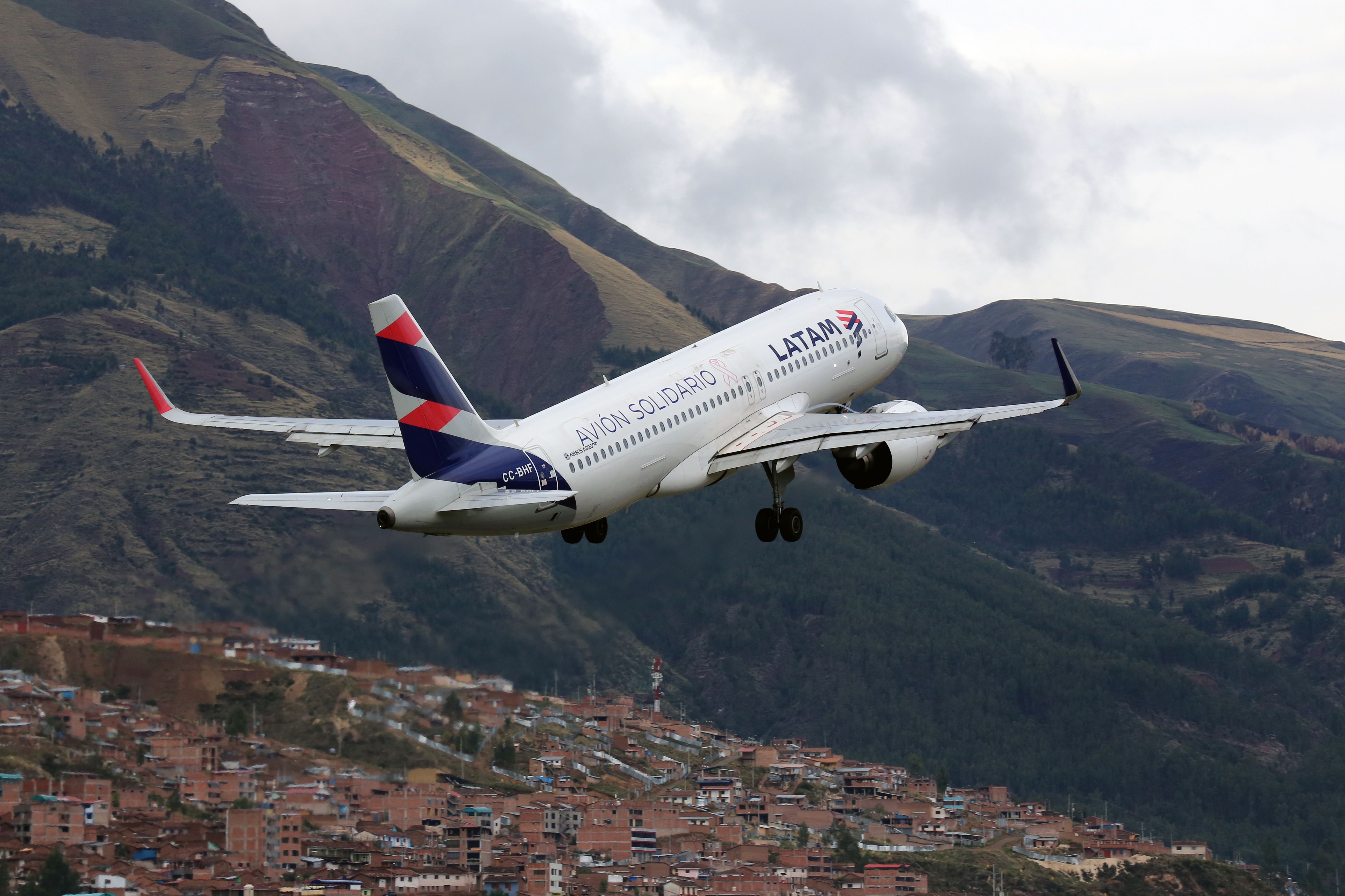 LATAM Peru Airbus A320 NEO taking off from Cusco Airport
