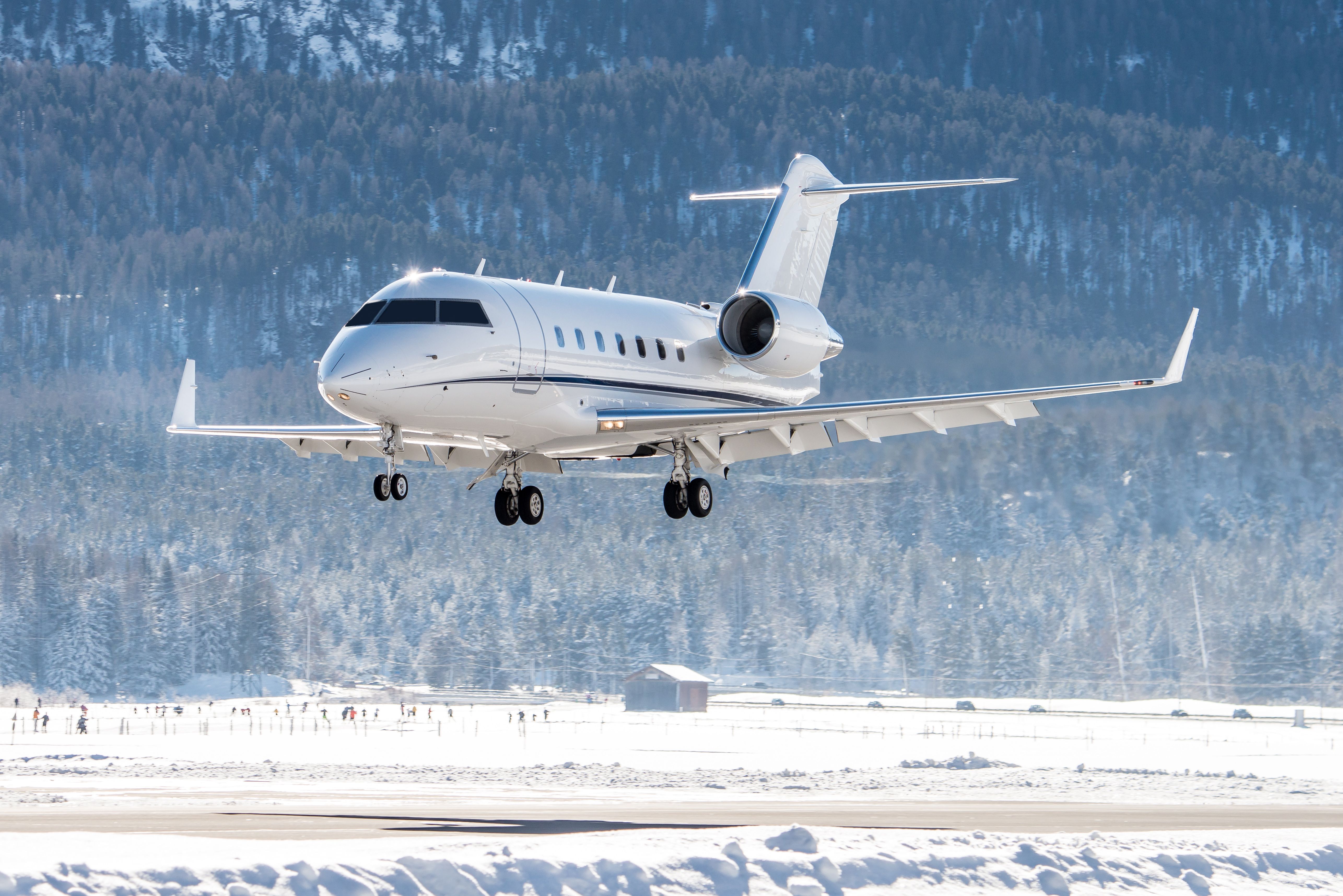 Luxury Business Jet lands at Samedan Airport, St Moritz