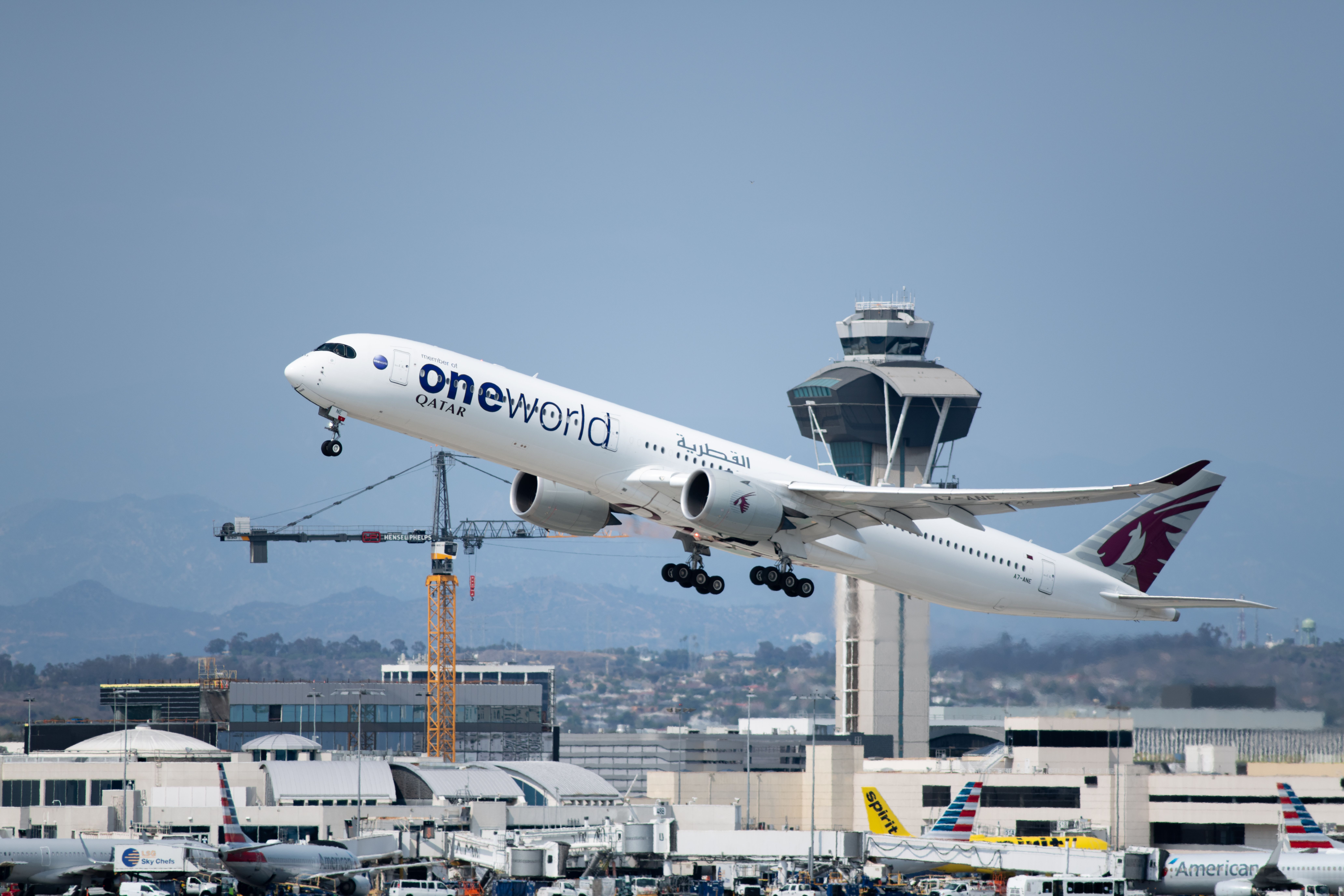 Qatar Airways Airbus A350 taking off at Los Angeles International Airport