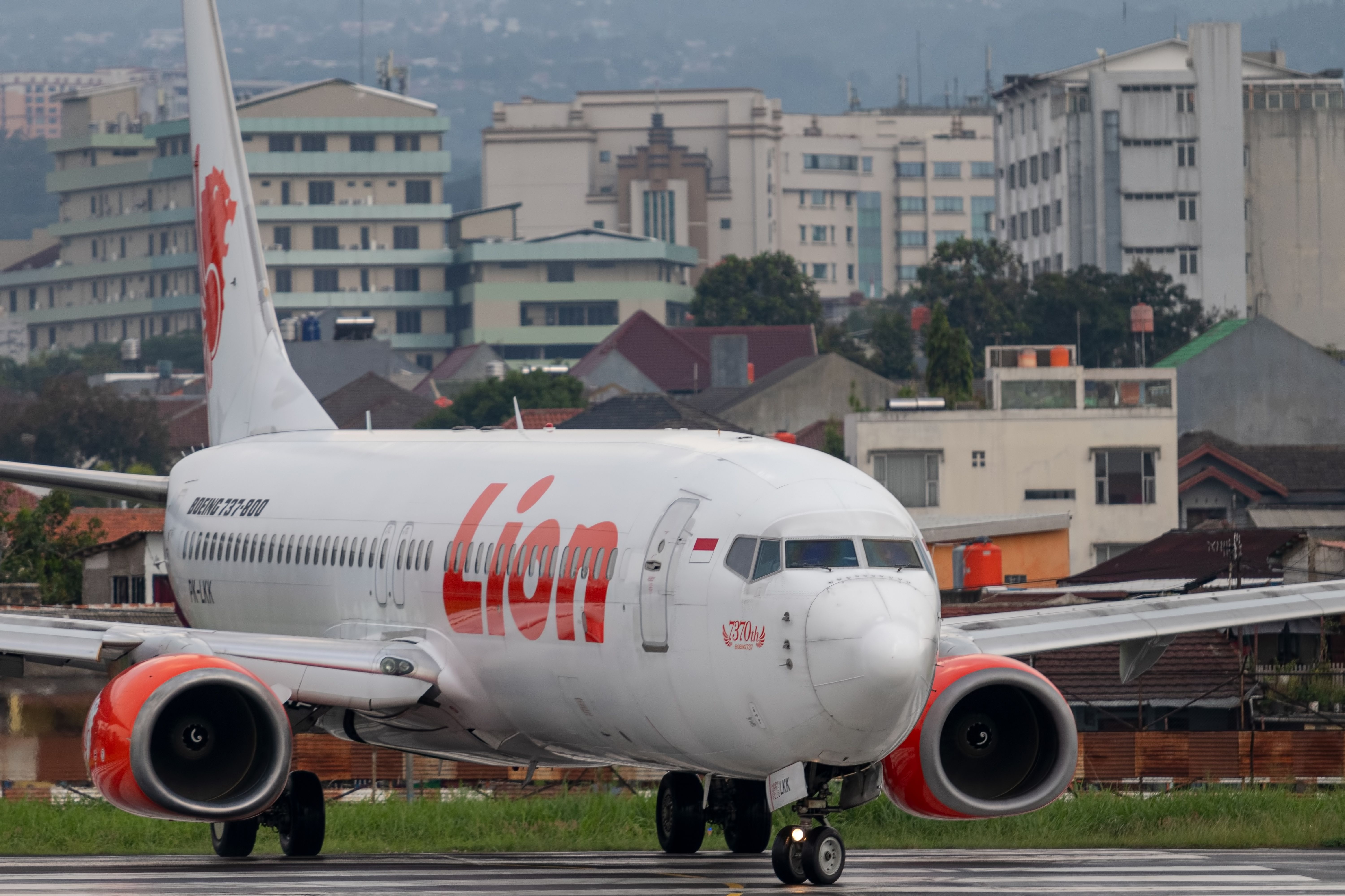 A Lion Air Boeing 737 taxiing to the runway.