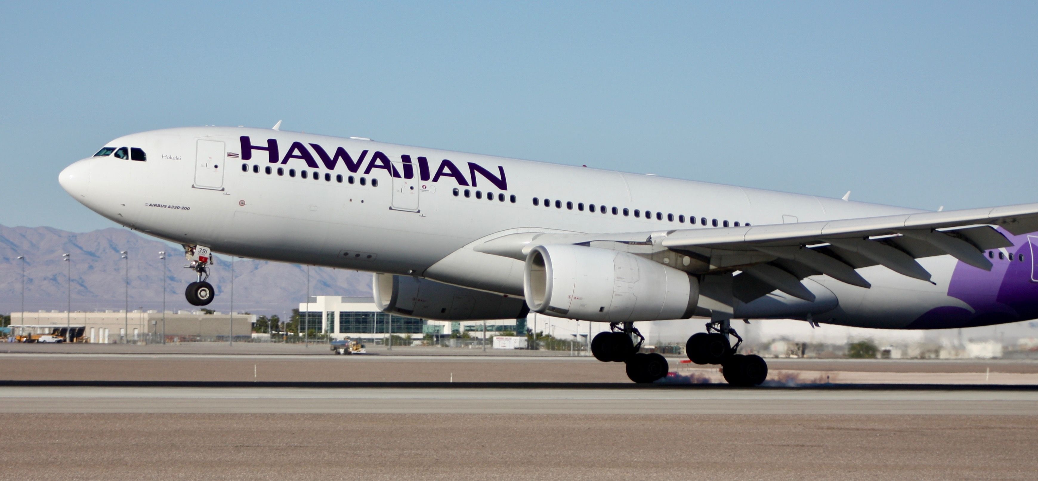 Hawaiian Airlines A330-200 touching down at Harry Reid International Airport.