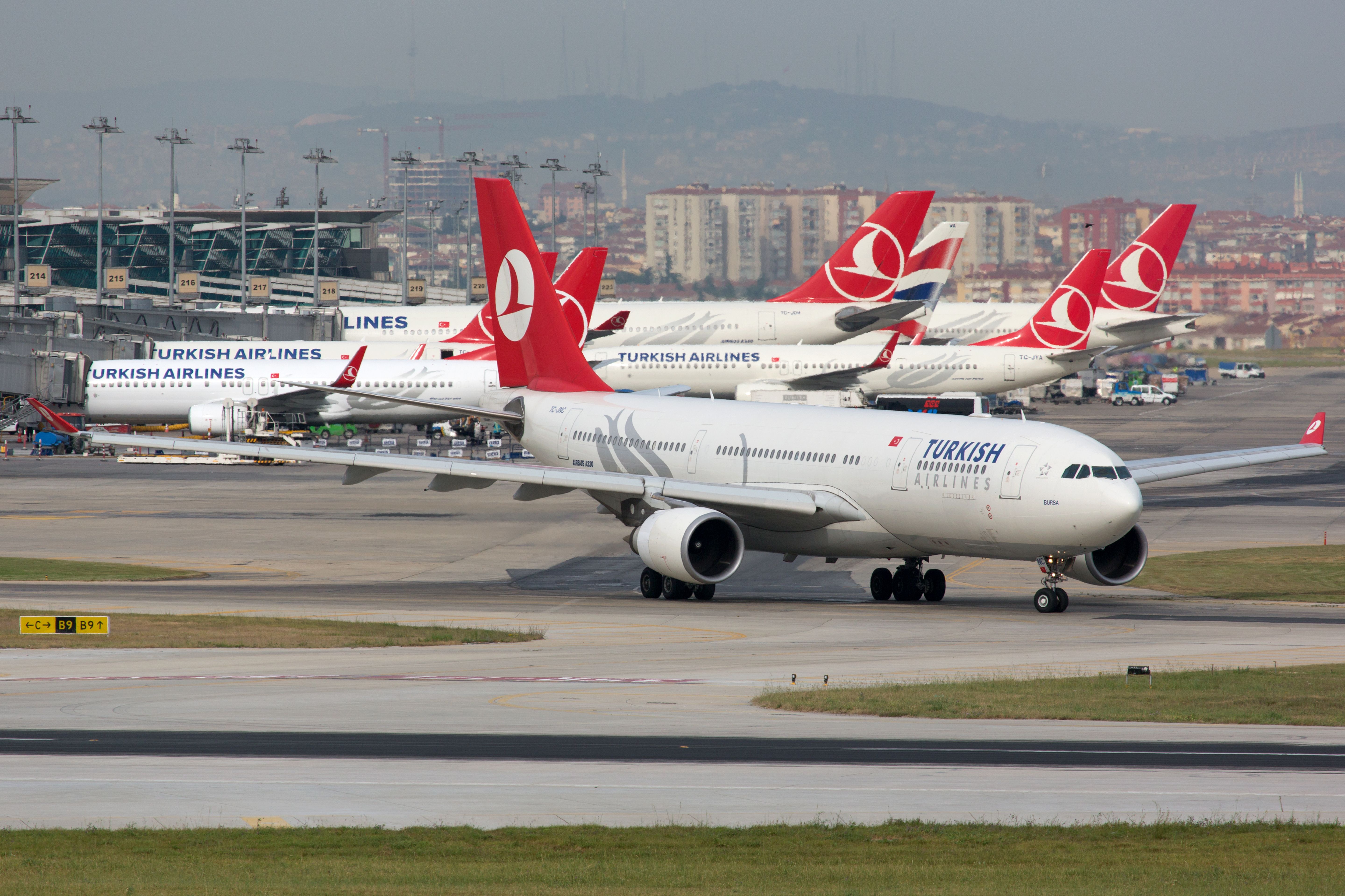 Turkish Airlines aircraft on the ground at Istanbul Airport