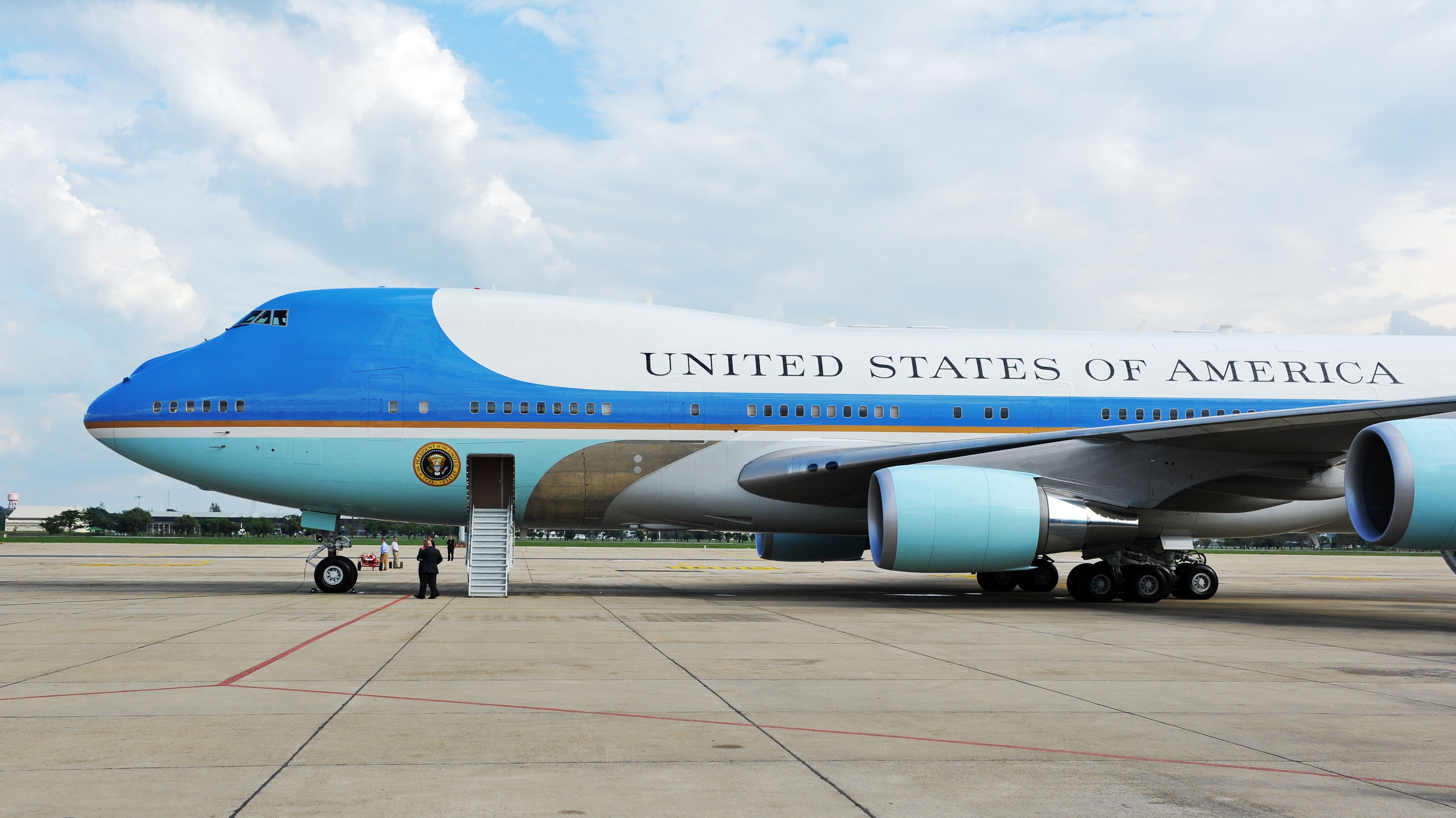 Air Force One sits on the runway at Don Muang International Airport in Thailand.