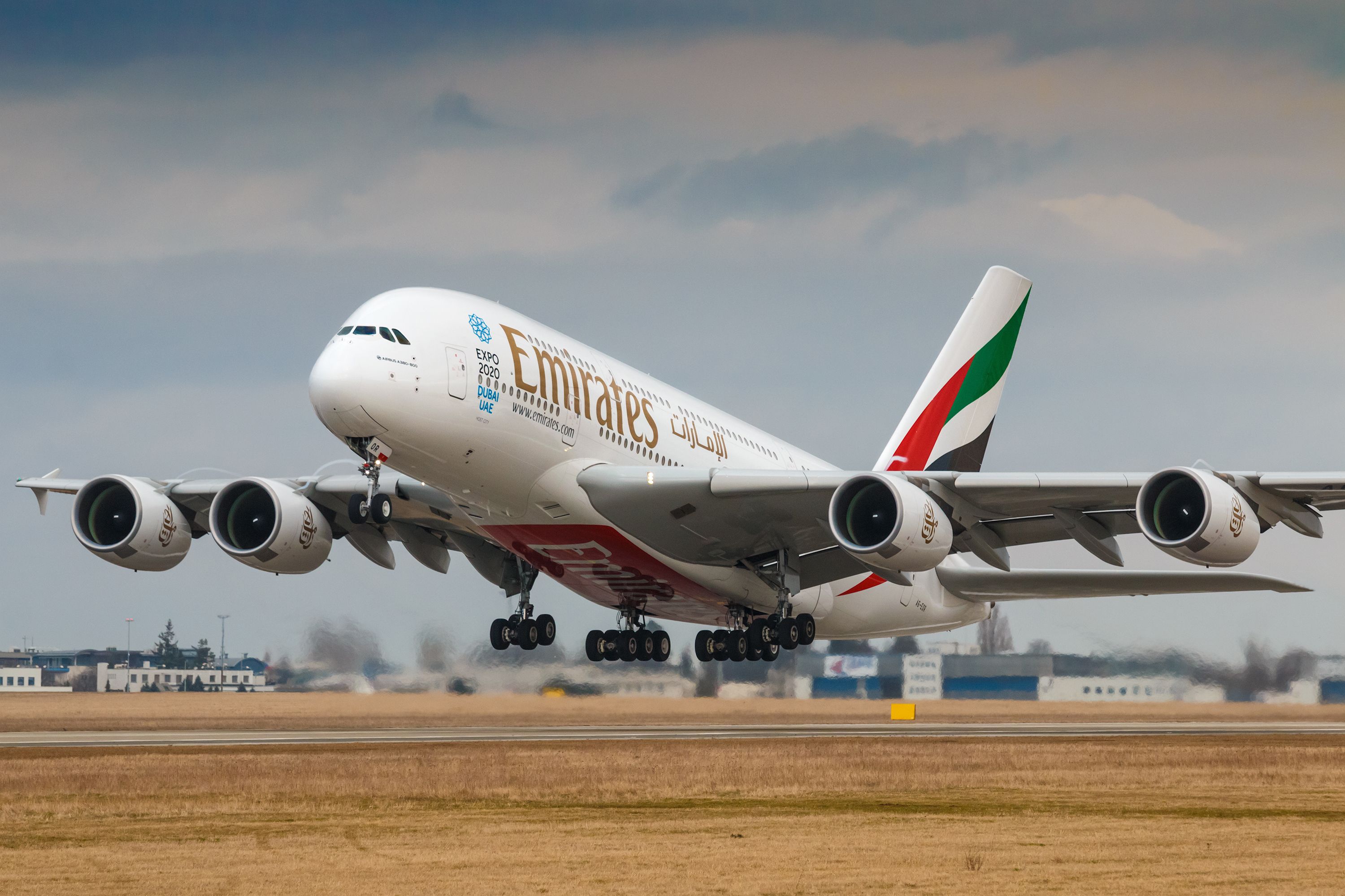 Emirates Airbus A380-800 at Prague Airport