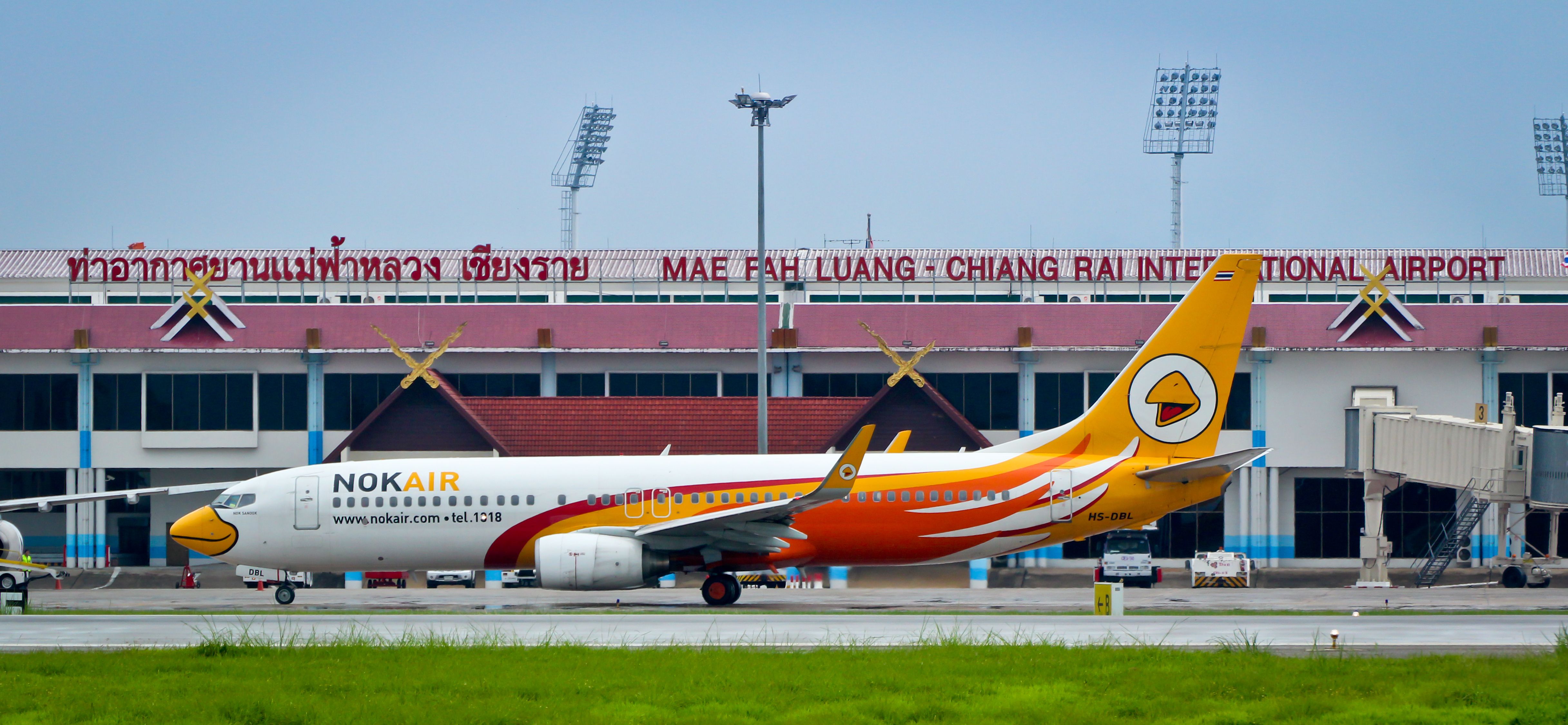 mae fah luang chiang rai airport with nok air taxiing