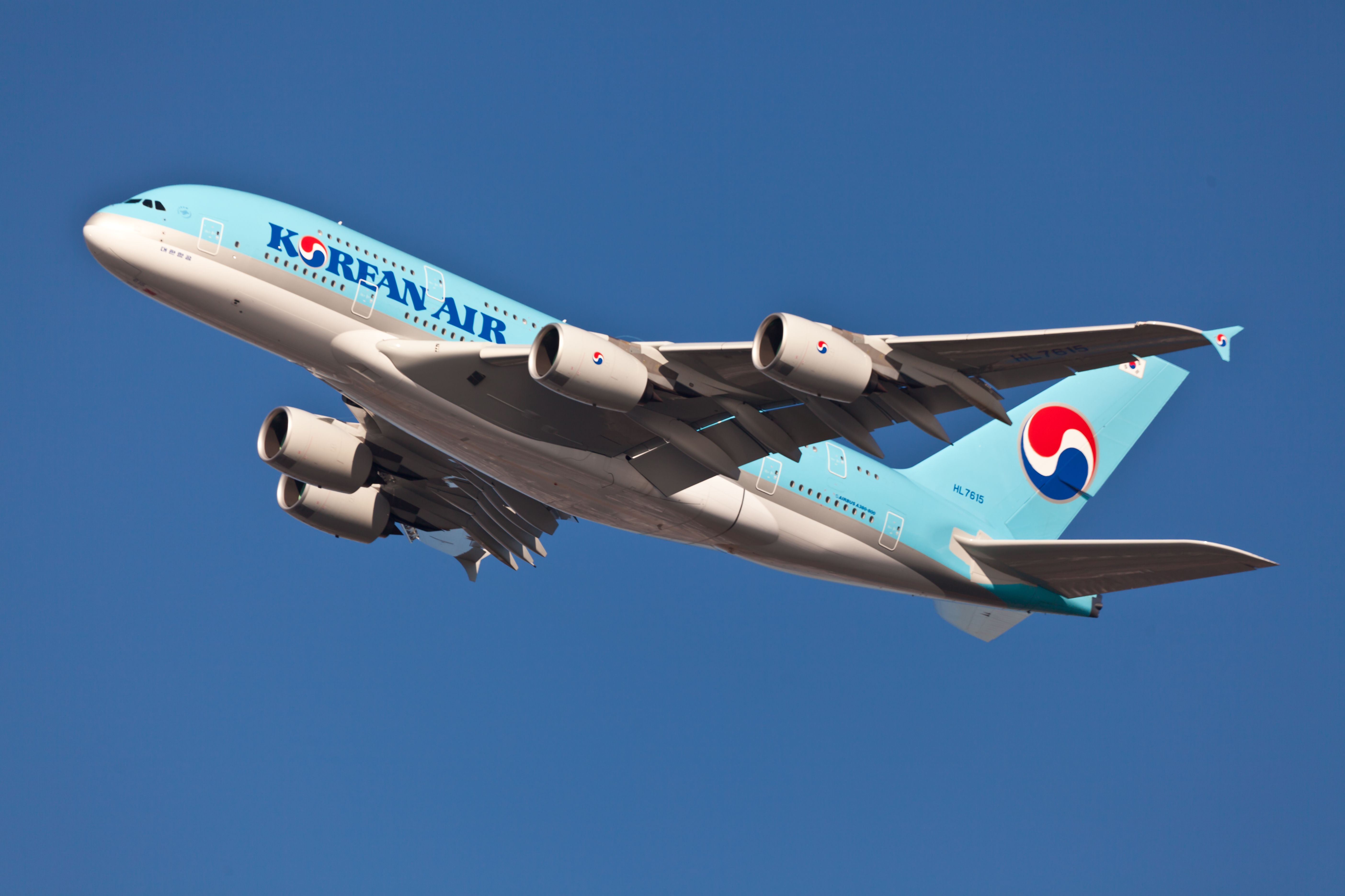 Korean Air Airbus A380-800 taking off from New York JFK Airport