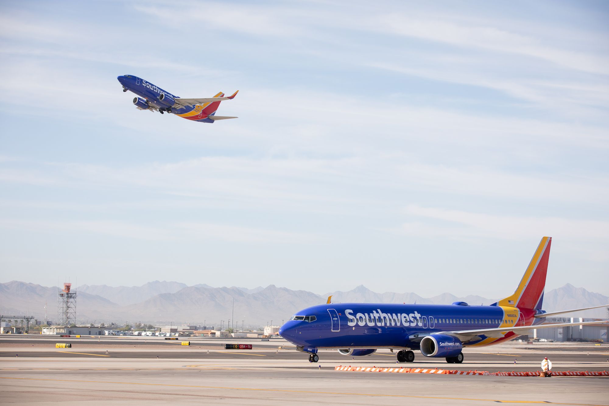 A pair of Southwest Airlines Boeing 737s.