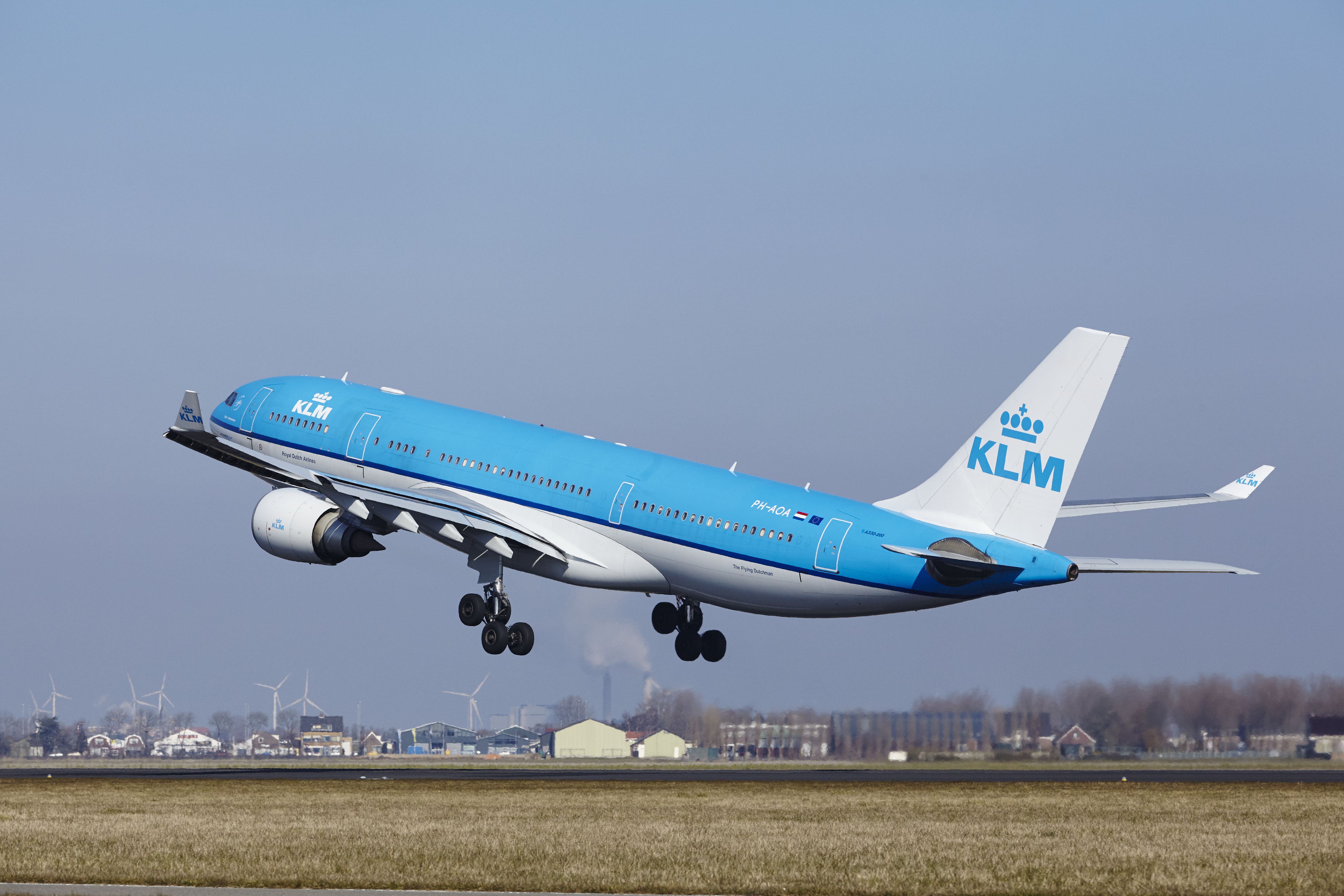 A KLM Airbus A330-203 just after taking off.