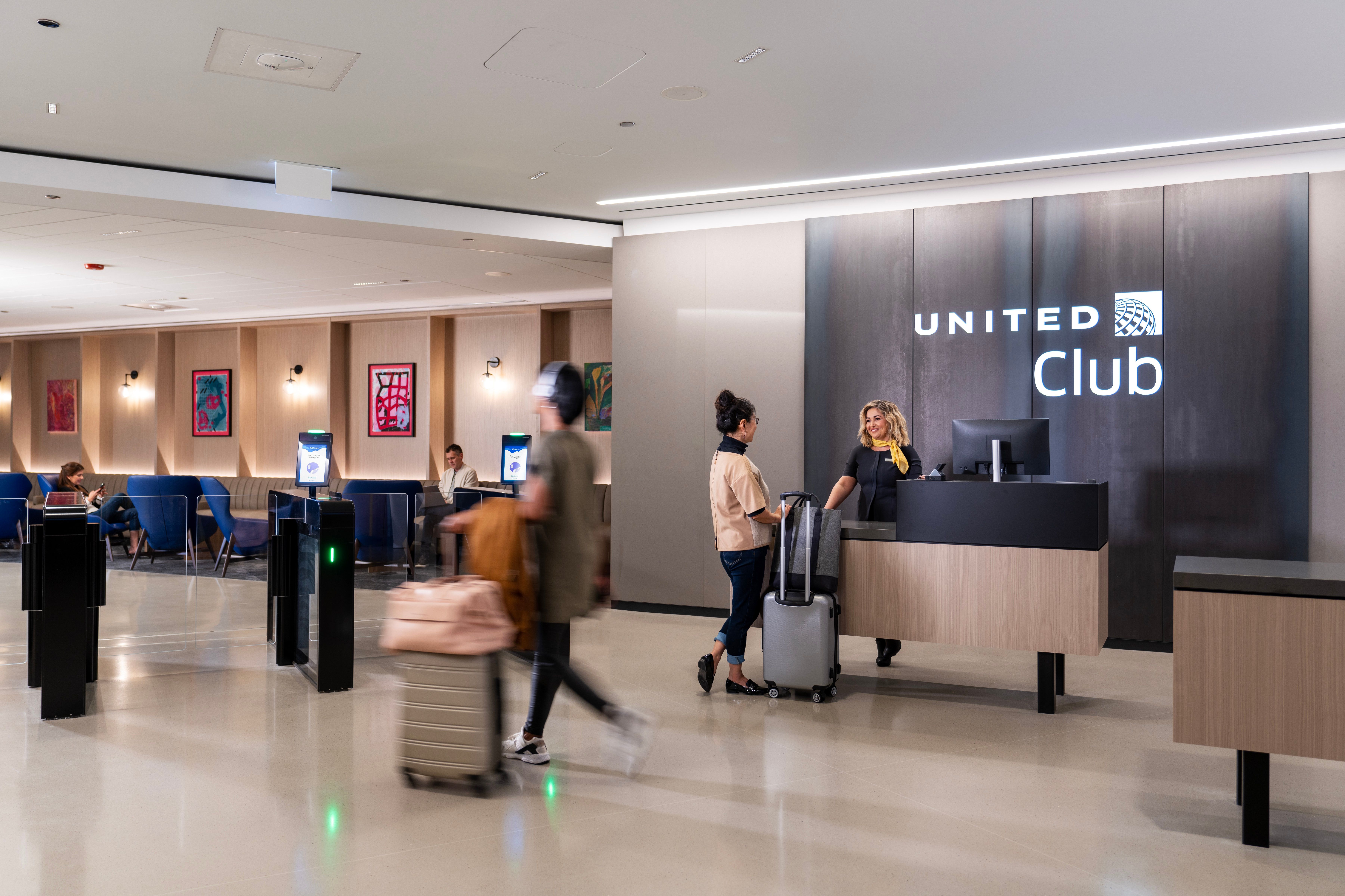 The front desk area of a United Club lounge in Chicago O'Hare.