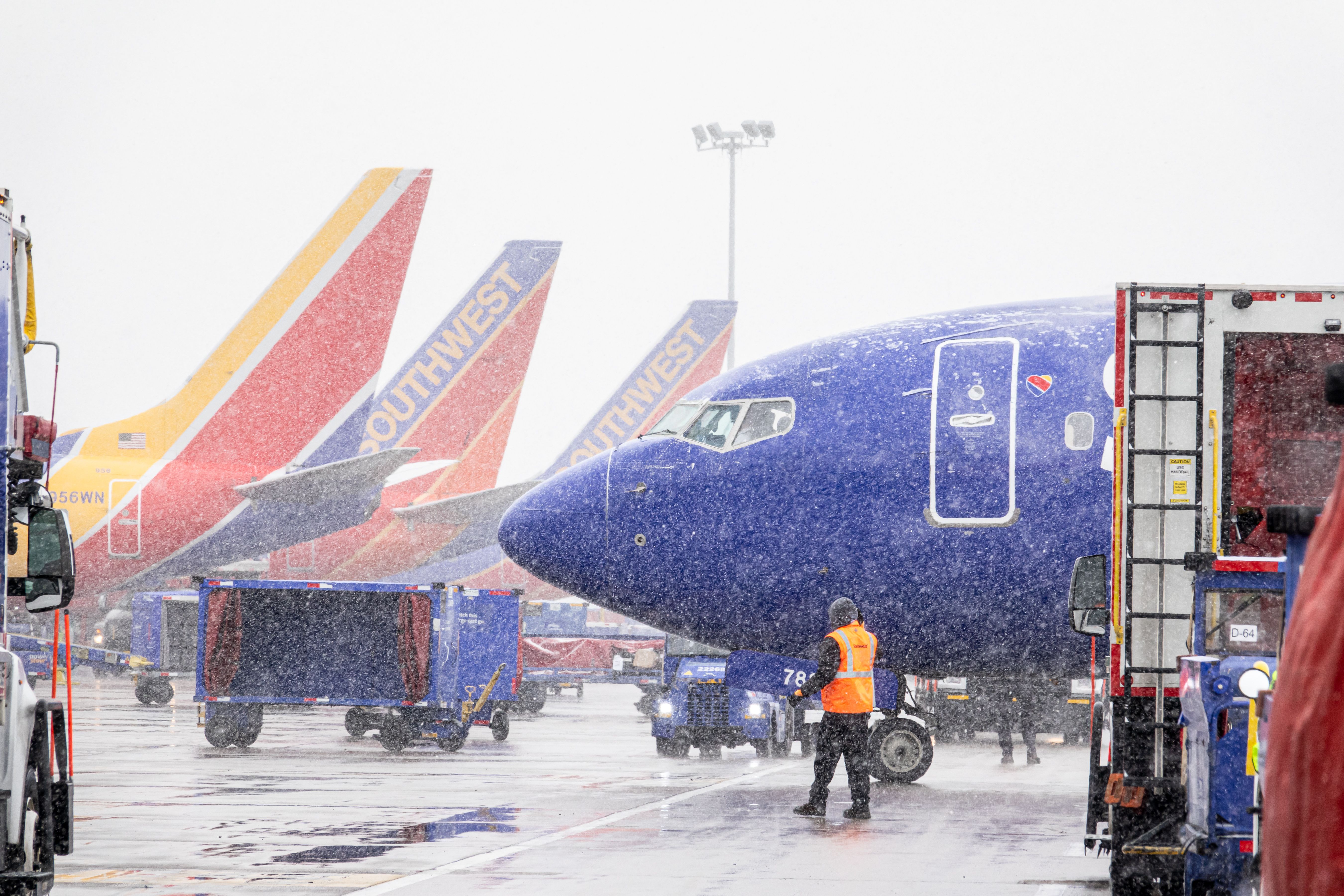 Southwest Airlines Ground Operations at Airport in Winter