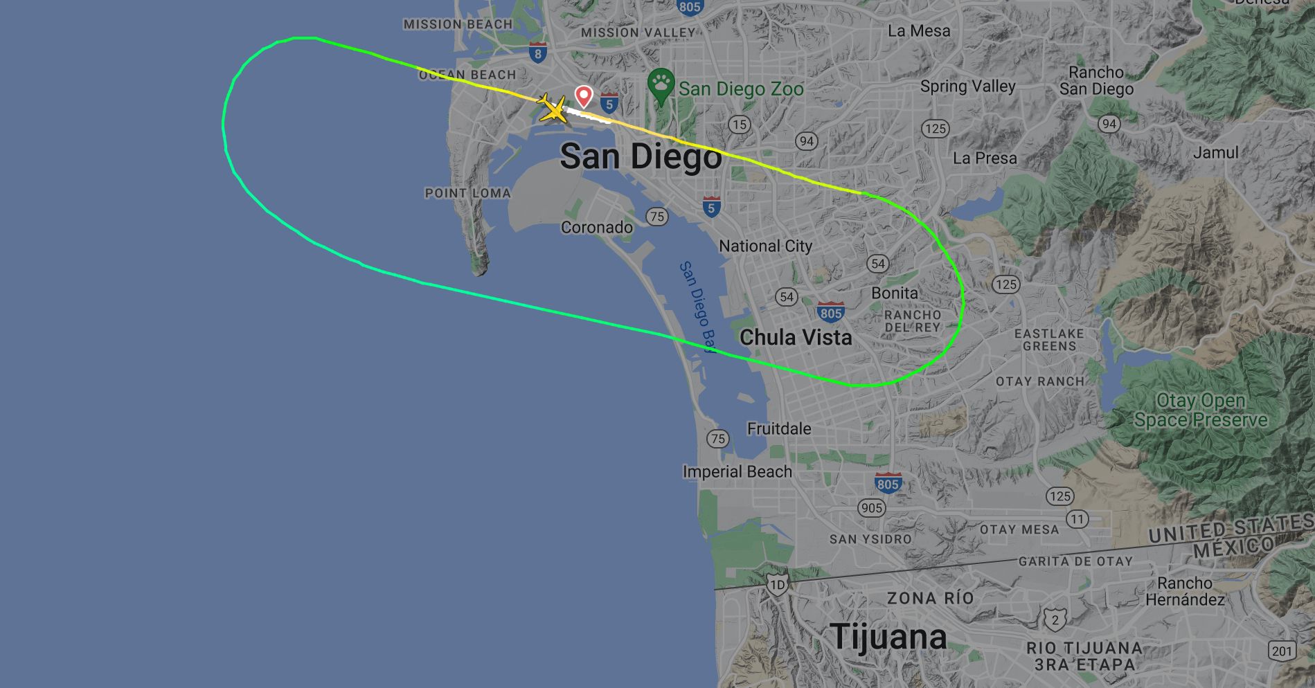The United Airlines flight returned to San Diego following a fire