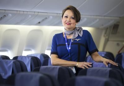 United Airlines flight attendant on plane