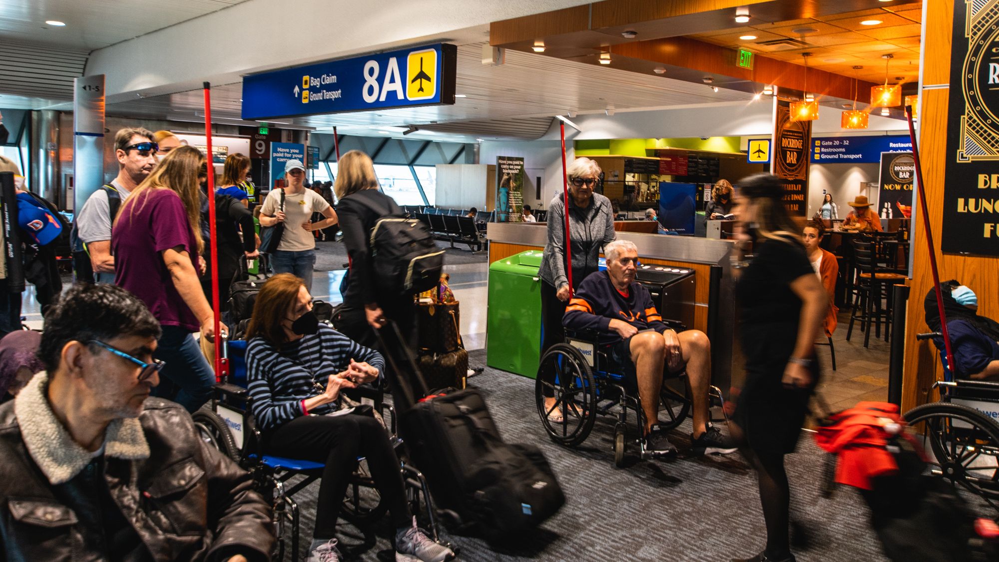 Busy Oakland Airport Gate 8A - A Southwest Airlines Gate With Wheelchairs