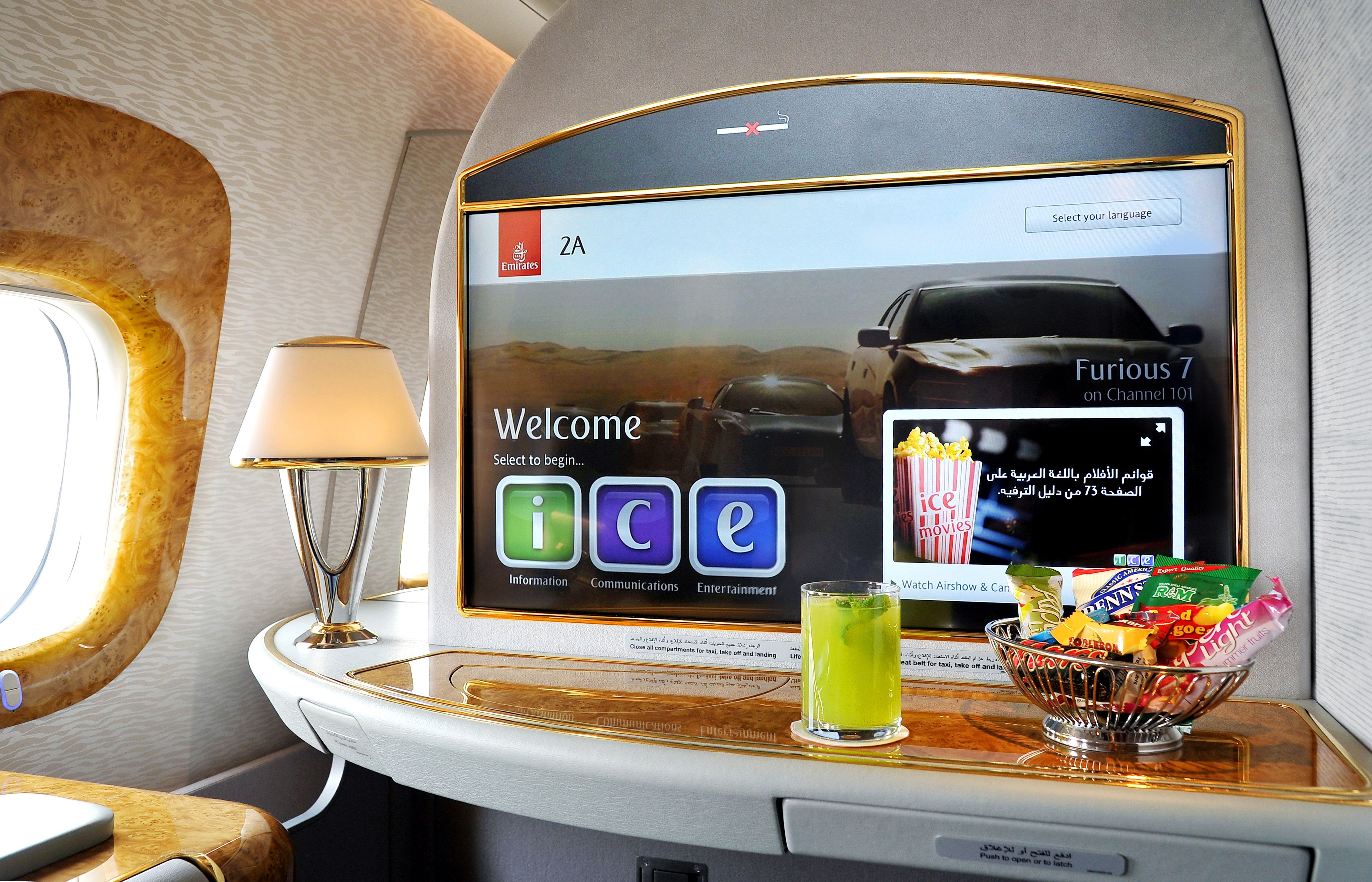 Emirates first class inflight entertainment system.