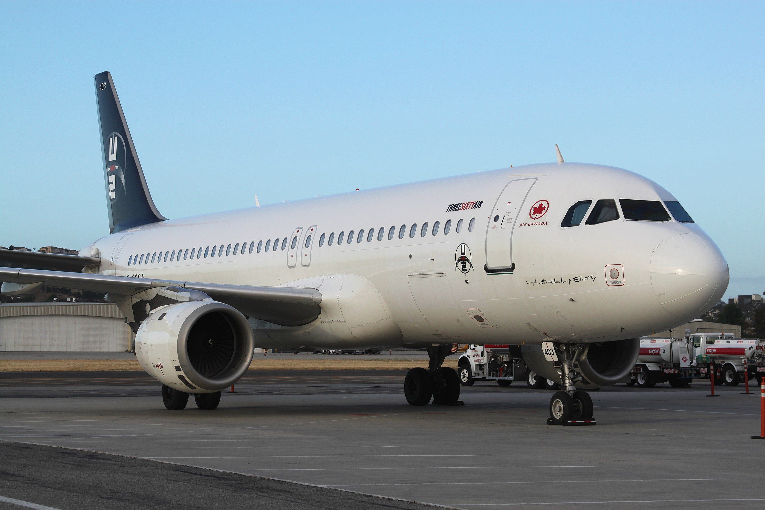 Air Canada Airbus A320 in special U2 360 Tour livery.