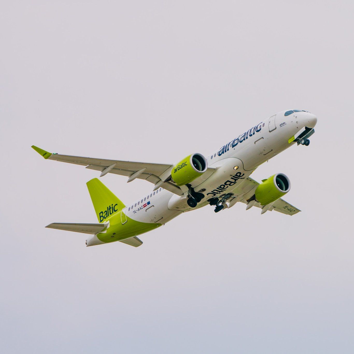 airBaltic Airbus A220-300 taking off.