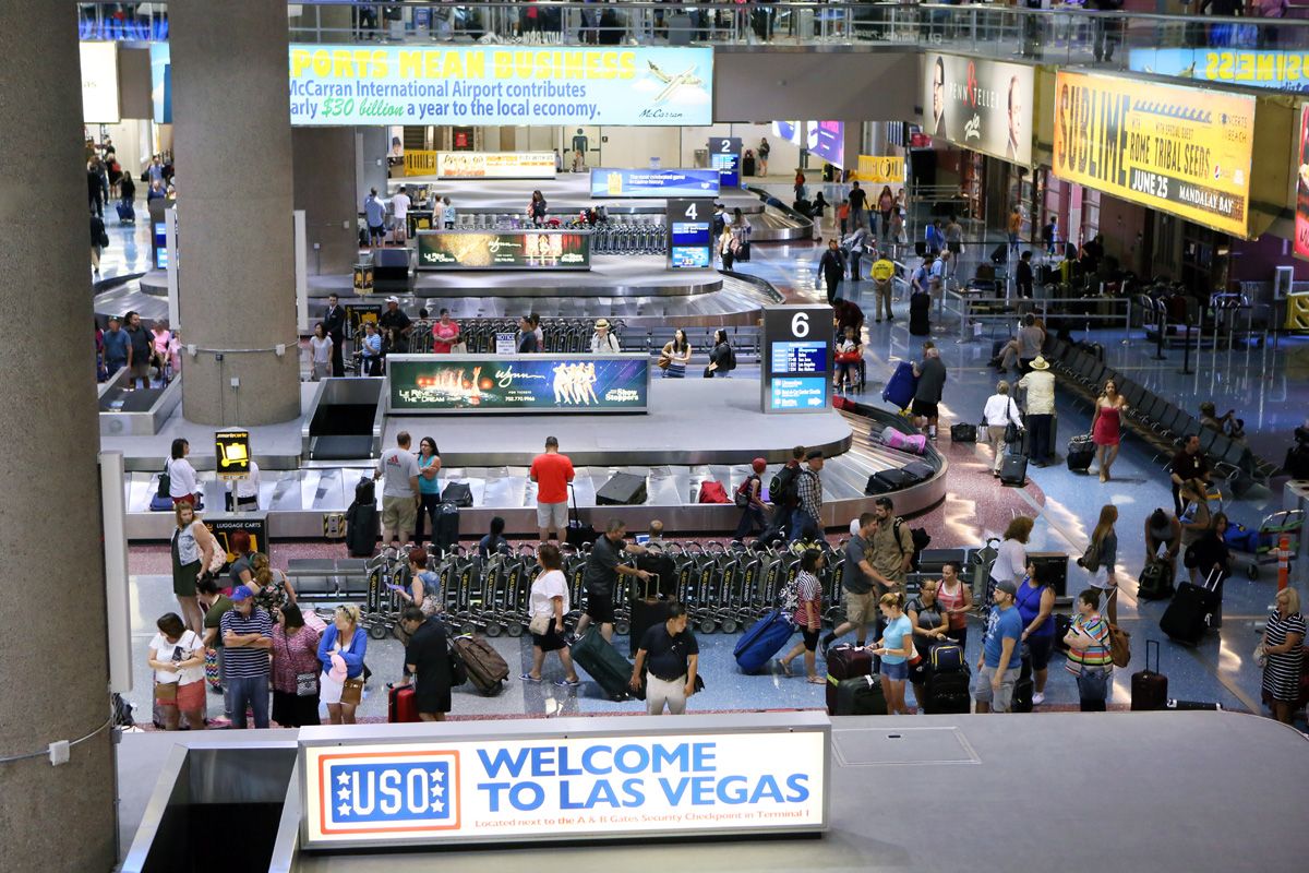 Inside the baggage claim area at Las Vegas Harry Reid International Airport.