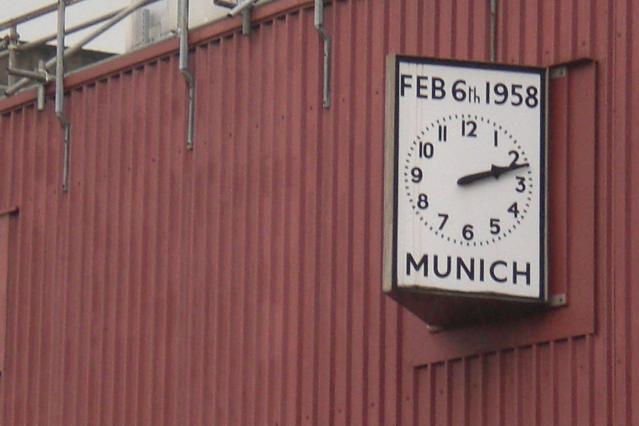 Munich clock at Old Trafford football ground commemorating the accident