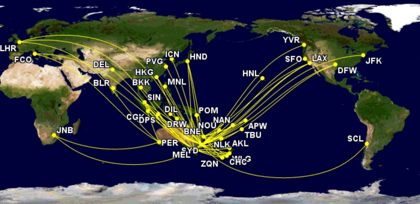 Qantas international network February to September 2023