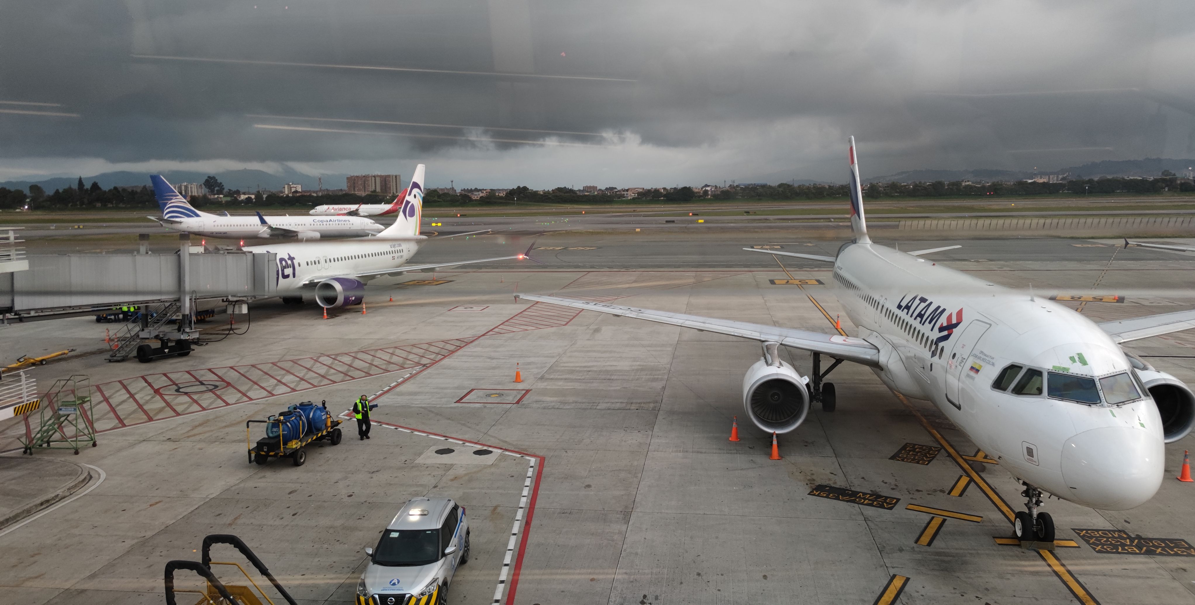 Several aircraft from different airlines at Bogota's El Dorado International Airport