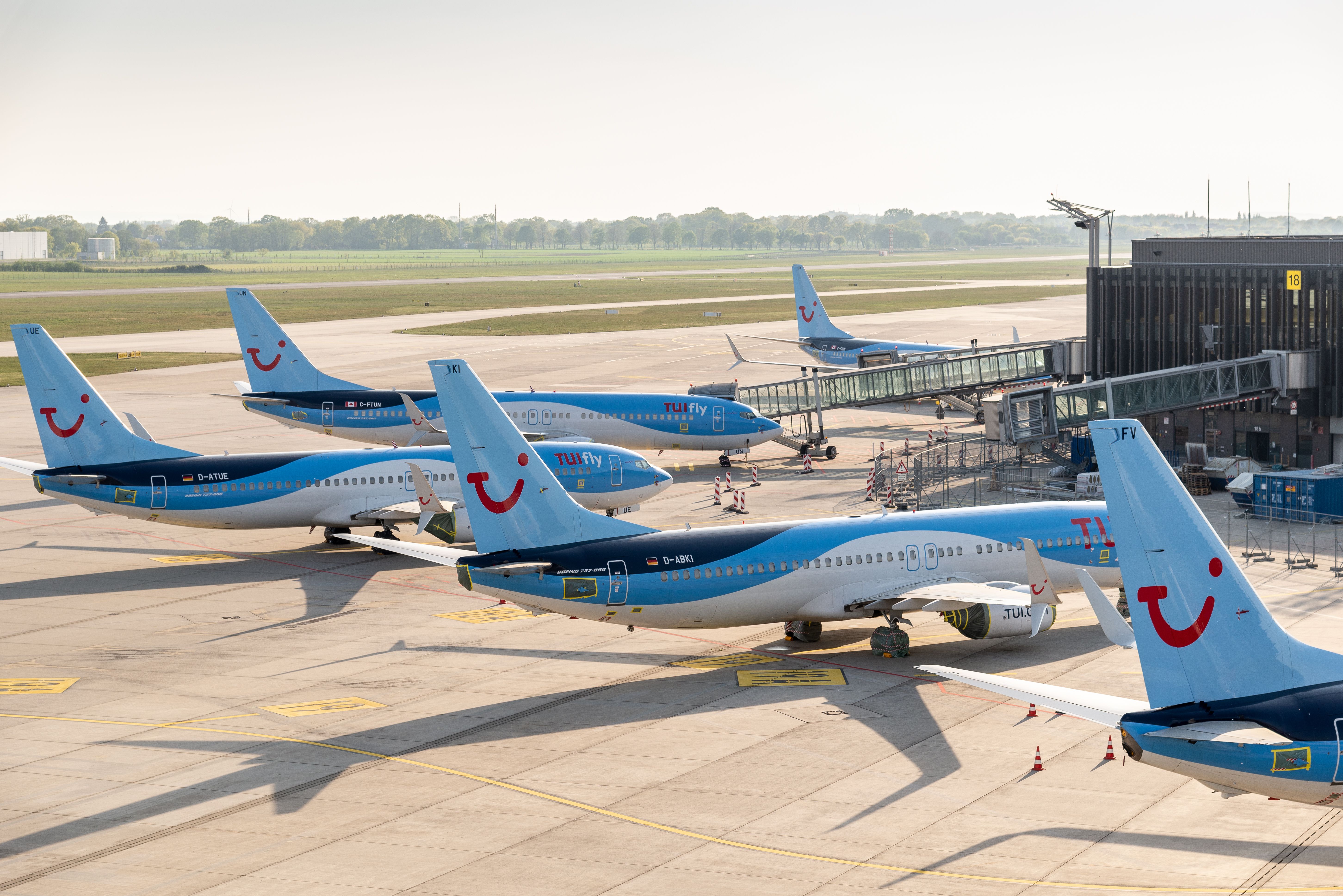 A fleet of parked TUI jets